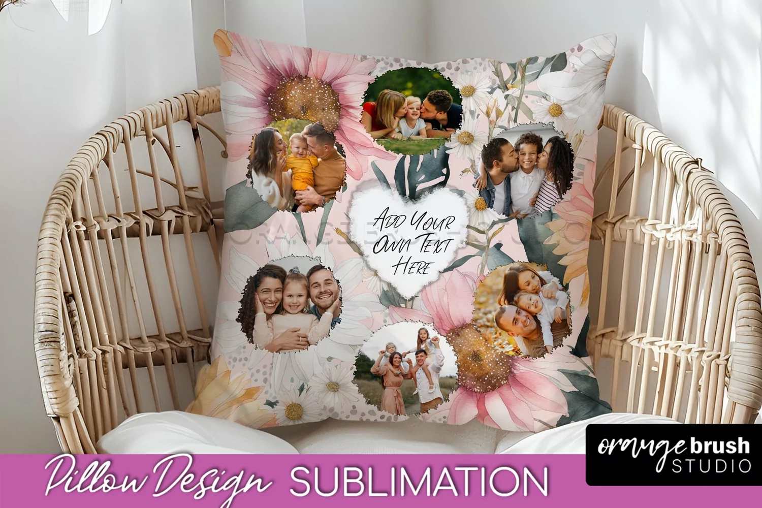 Family Photo Frame Pillow Sublimation - Floral Pillow Cover product image 1