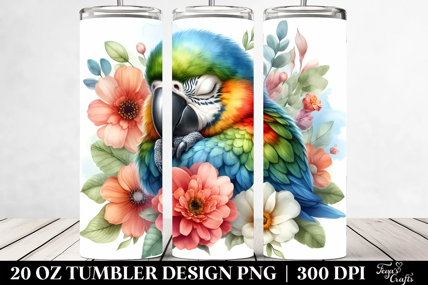 Colorful Watercolor Cute Baby Macaw Sleeping Flor | 20 Oz product image 1