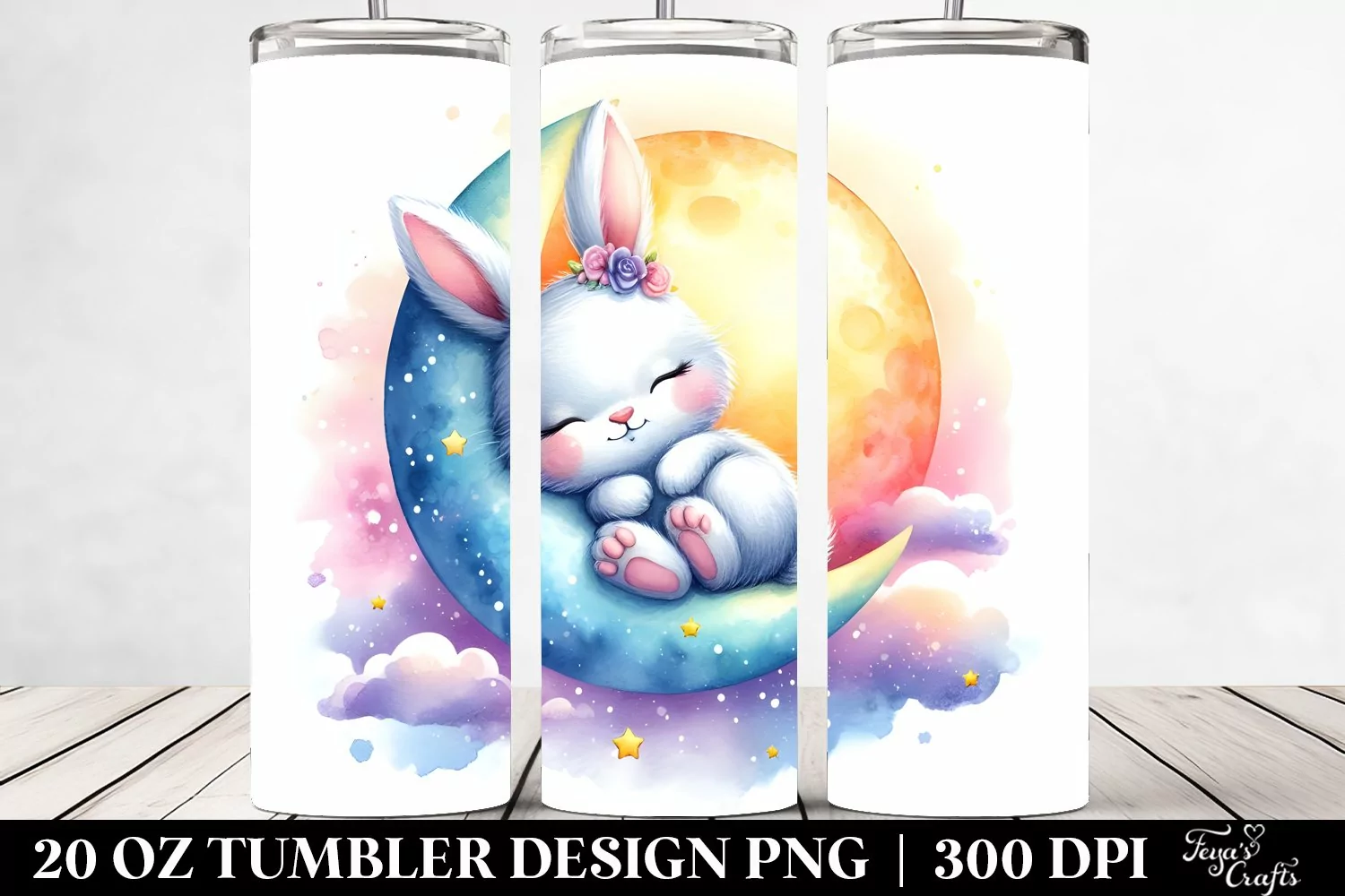 cute baby bunny sleeping on the moon | 20 Oz Tumbler product image 1