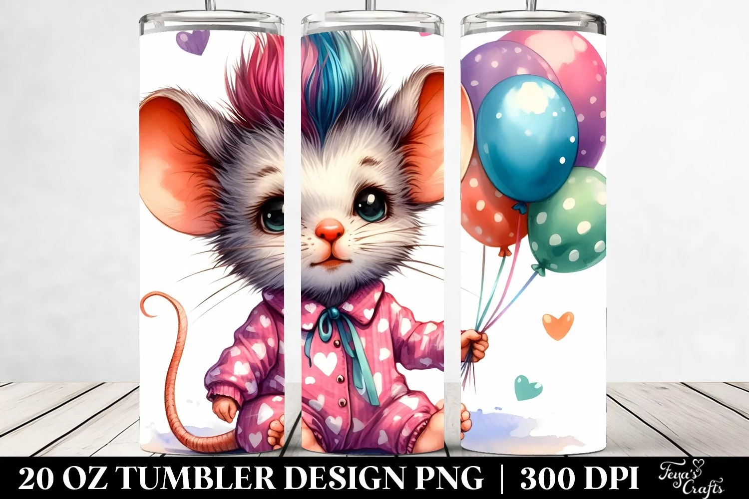 Expressive Mouse in Pajamas with Balloons 20 Oz Tumbler product image 1