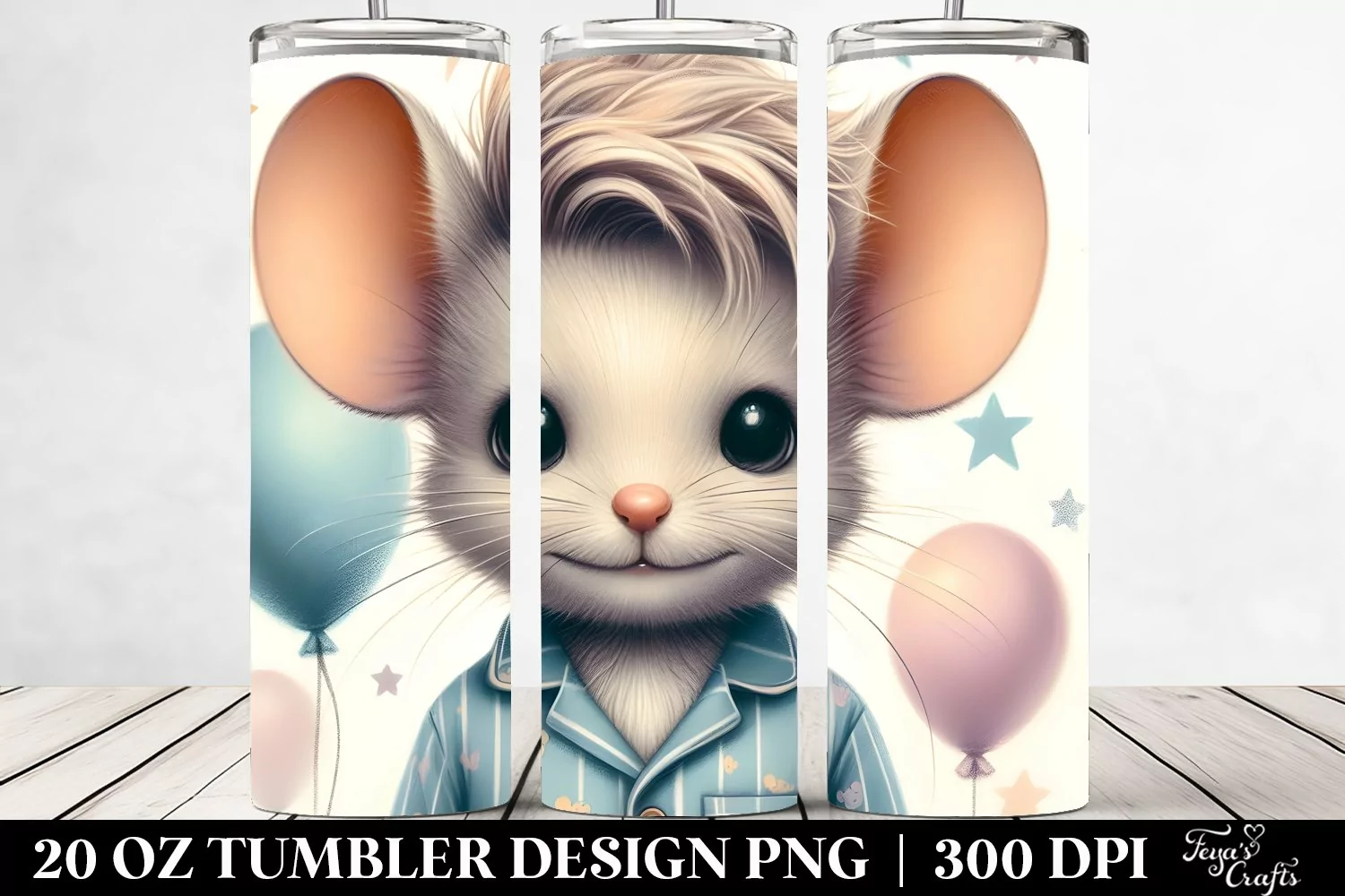 Expressive Mouse in Pajamas with Balloons 20 Oz Tumbler product image 1