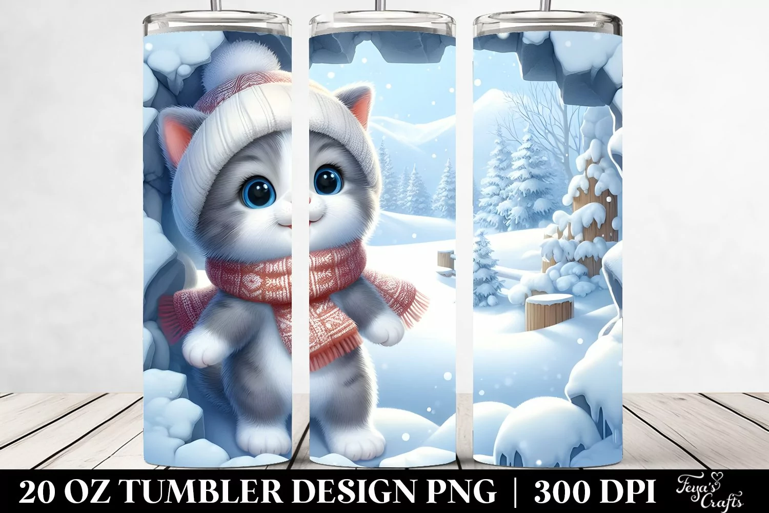 Cute Baby Kitten in Winter Scene, Clipart 20 Oz Tumbler product image 1