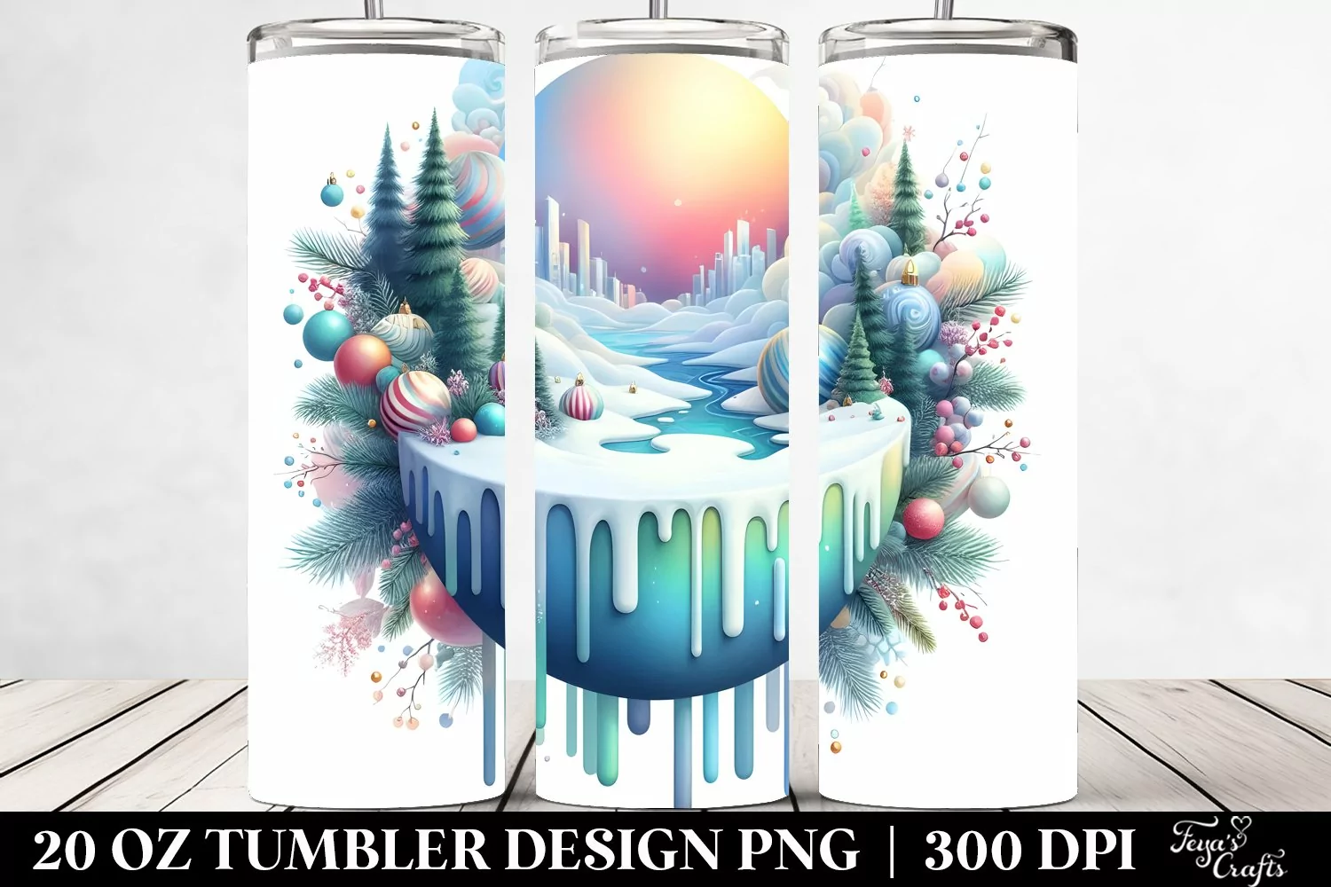 Colorful Watercolor Winter Scene Clipart product image 1
