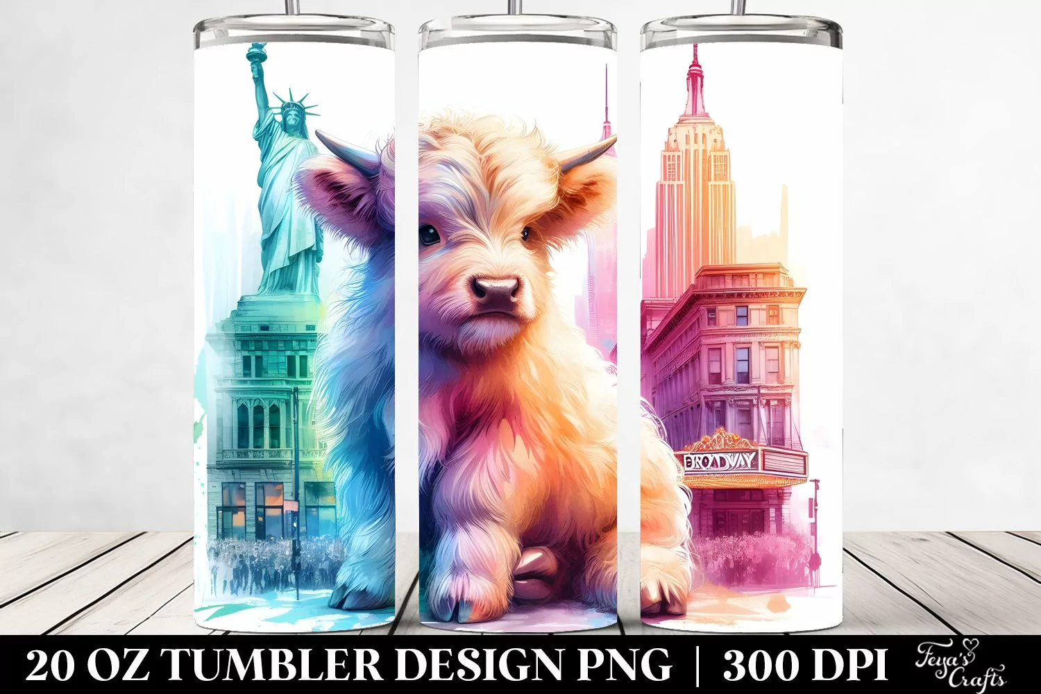 Colorful Baby Highland Cow with Broadway Stage. 20 oz product image 1