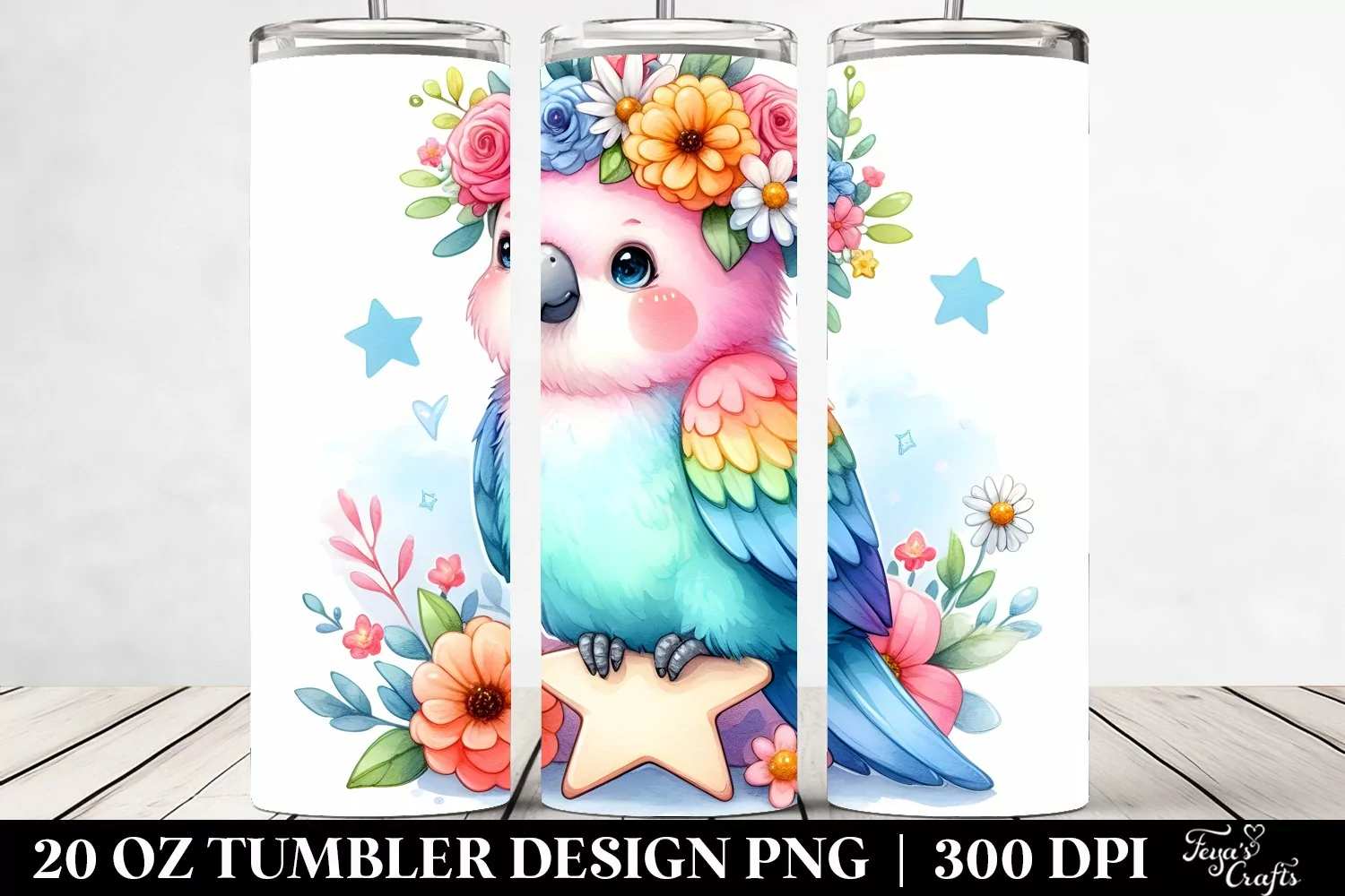 Parrot with Flower Crown 20 Oz Tumbler product image 1