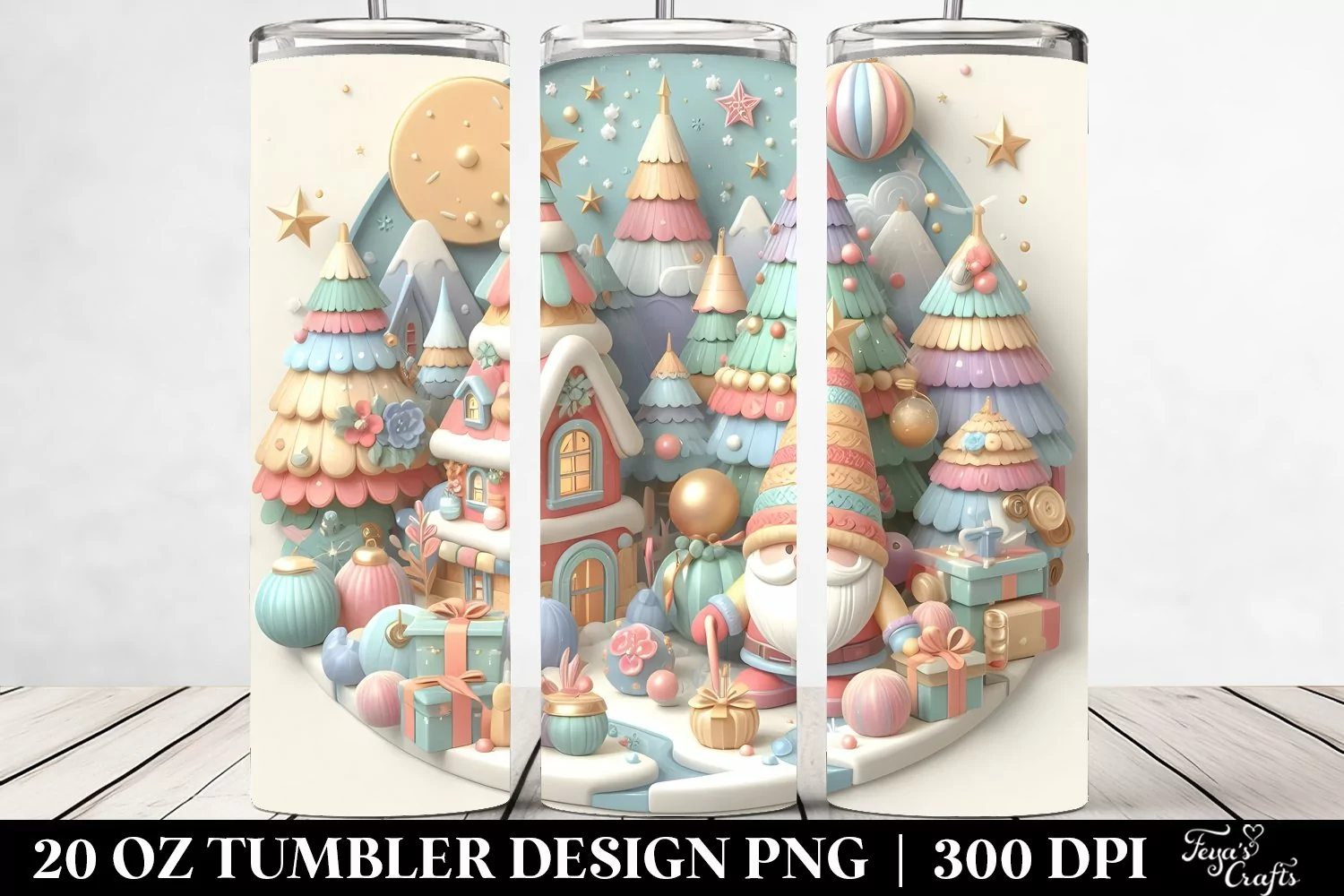 Colorful 3D Gnome Winter Scene Clipart product image 1