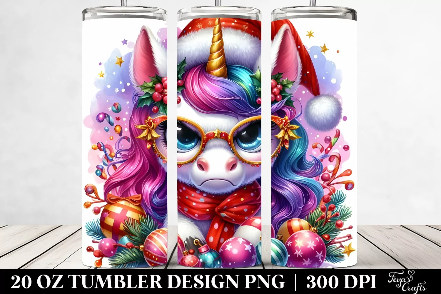 Angry Unicorn with Christmas Decorations 20 Oz Tumbler product image 1