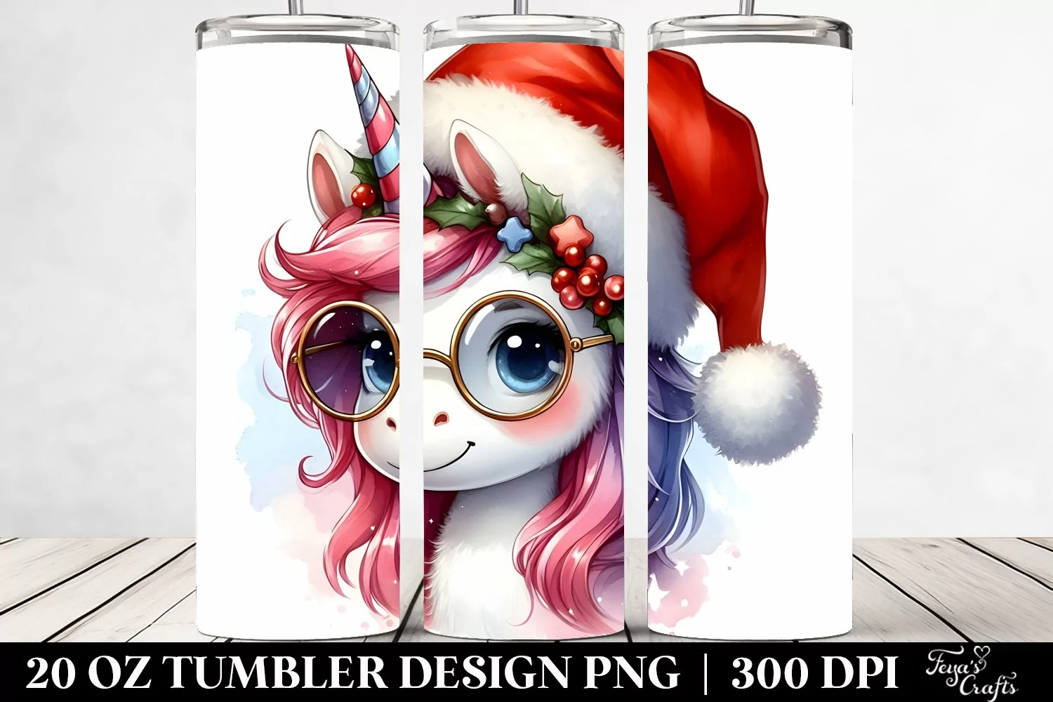 Cute Unicorn with Santa Hat Clipart, High-Res 20 Oz Tumbler product image 1