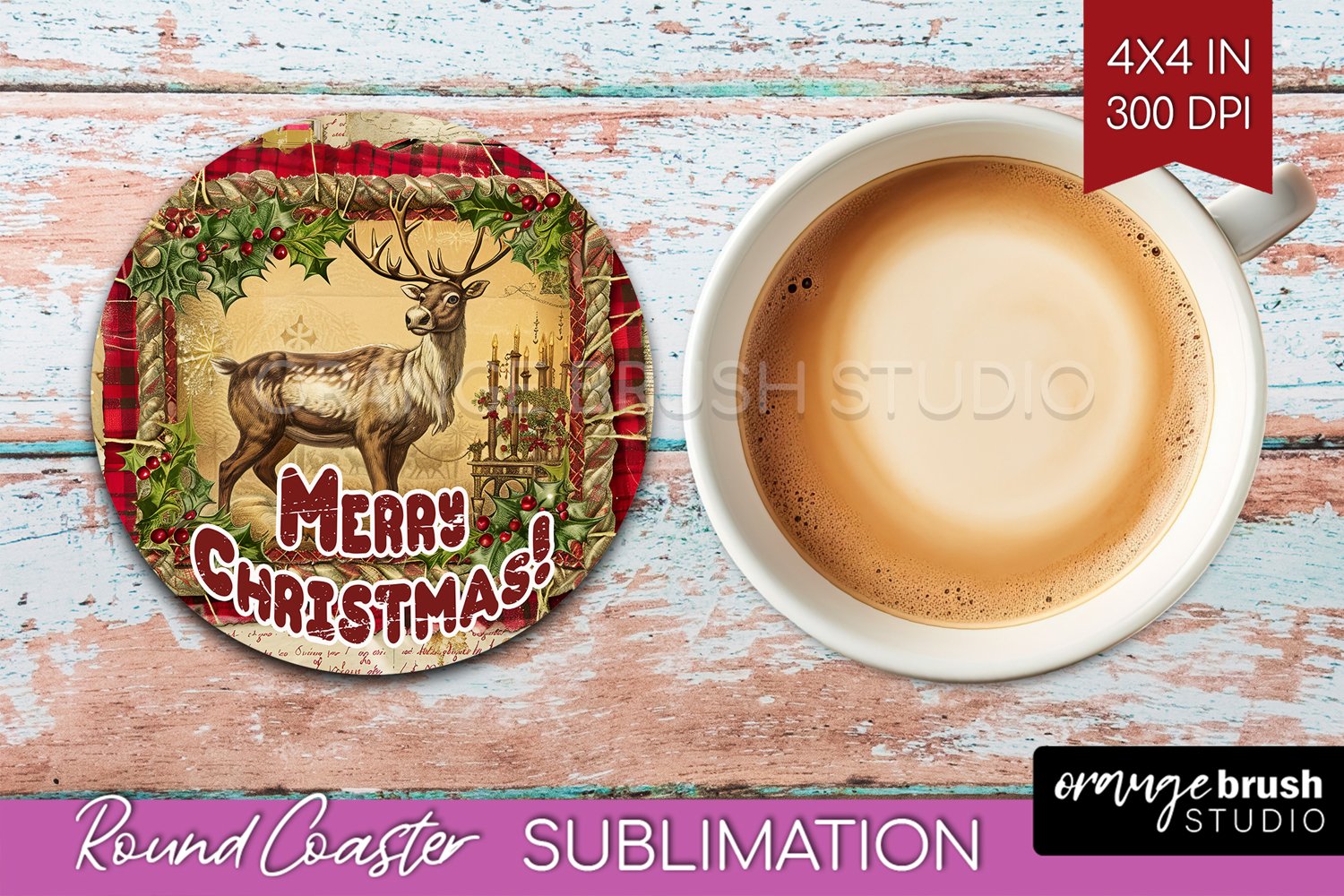 Vintage Christmas Round Coaster - Xmas Coaster Sublimation product image 1