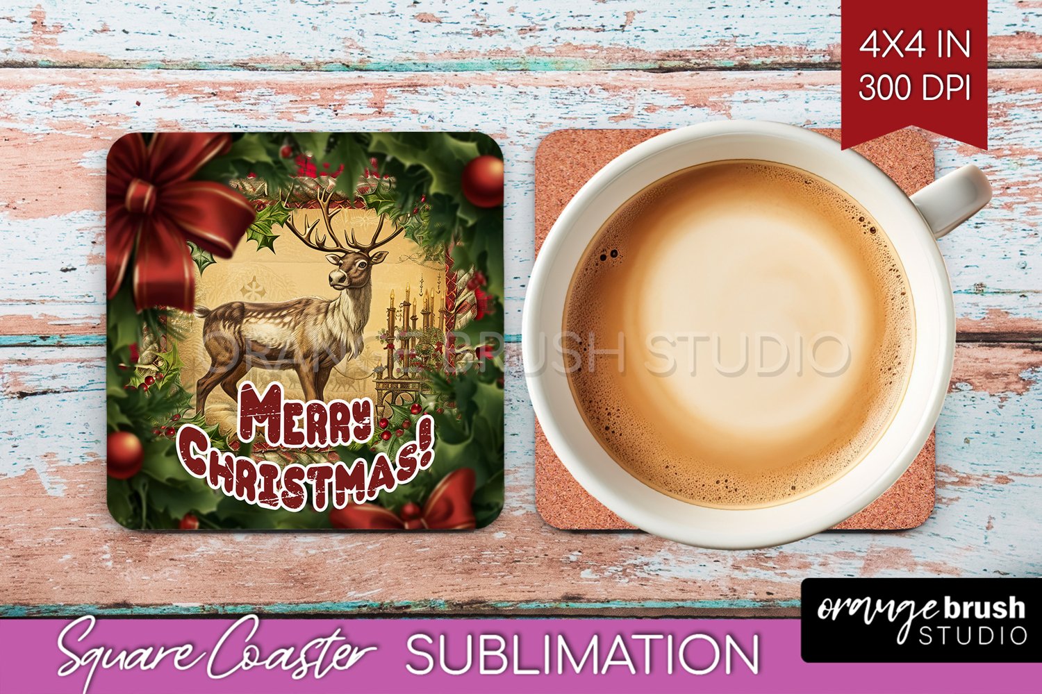 Vintage Christmas Square Coaster - Xmas Coaster Sublimation product image 1