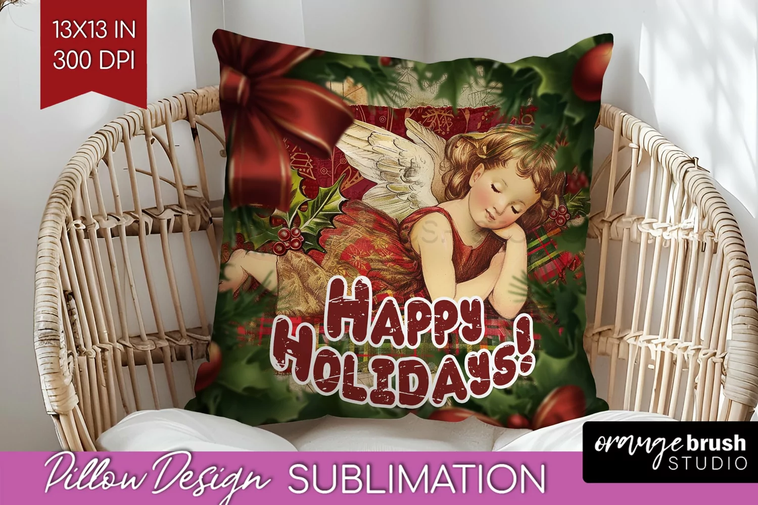 Vintage Christmas Pillow Sublimation - Xmas Pillow Cover PNG product image 1