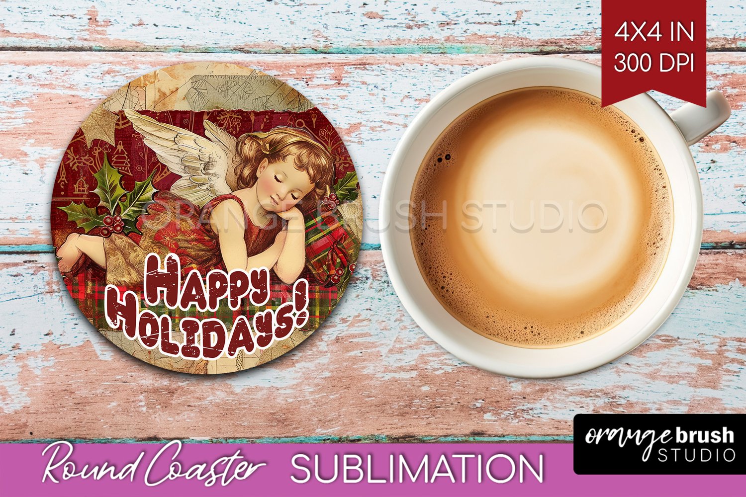 Vintage Christmas Round Coaster - Xmas Coaster Sublimation product image 1