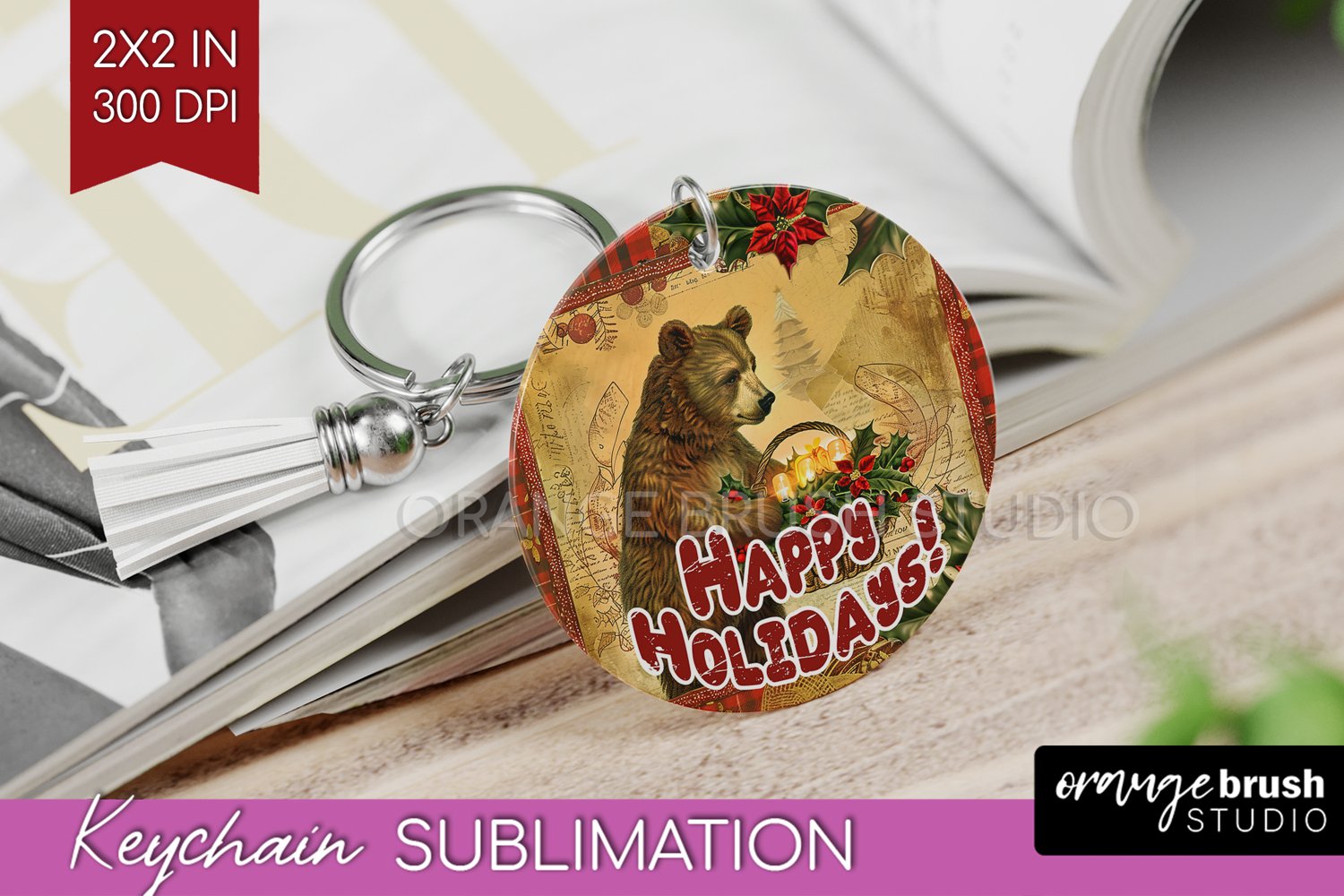 Vintage Christmas Keychain PNG - Xmas Keychain Sublimation product image 1