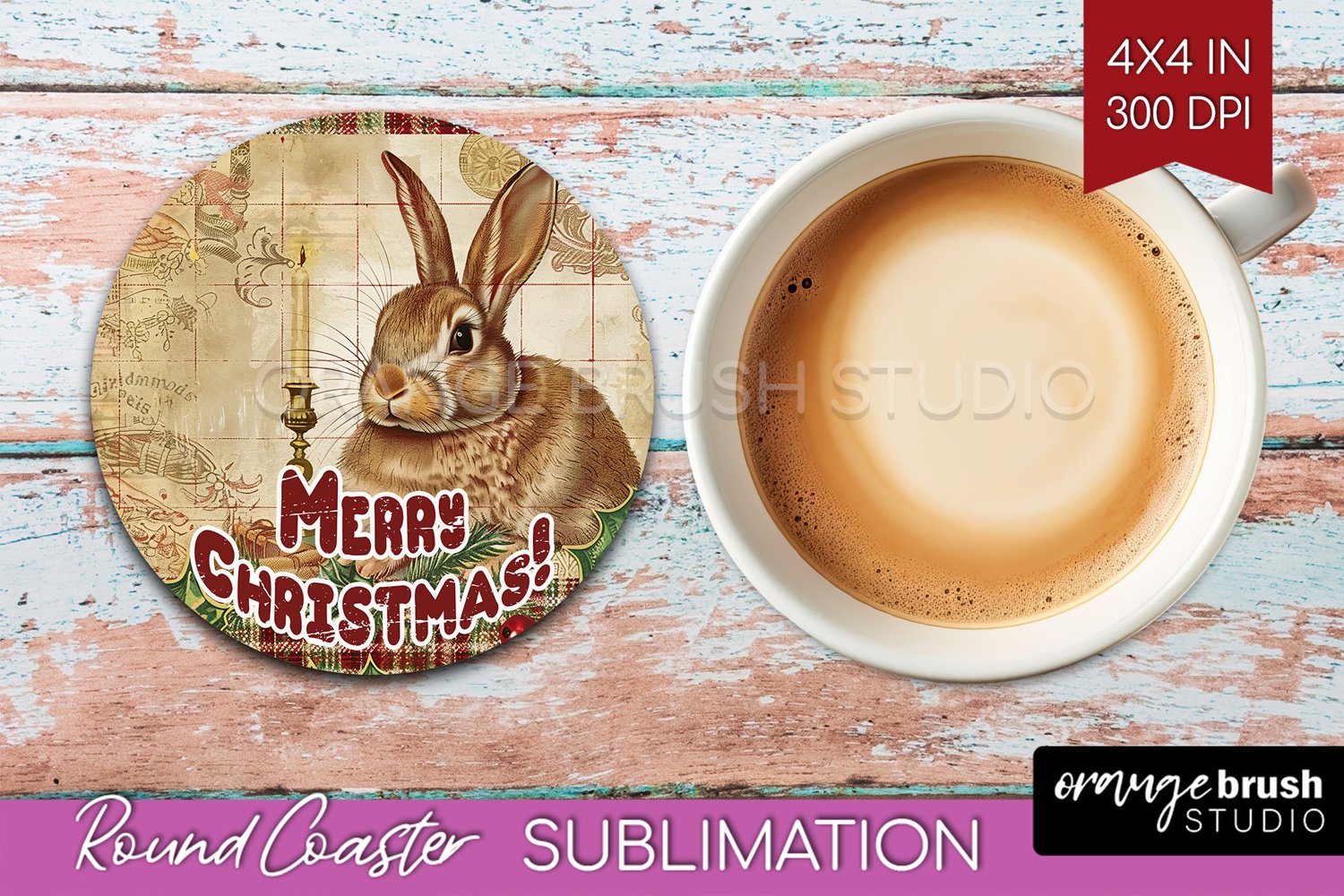 Vintage Christmas Round Coaster - Xmas Coaster Sublimation product image 1
