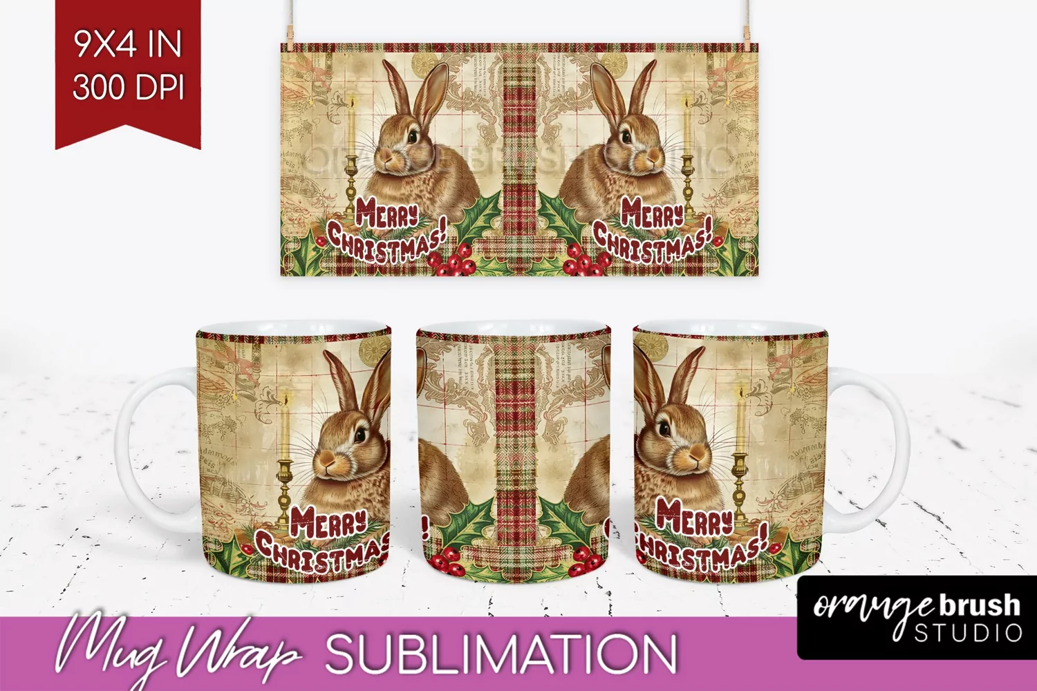 Vintage Christmas Mug Wrap - Retro Xmas 15Oz Mug Sublimation product image 1
