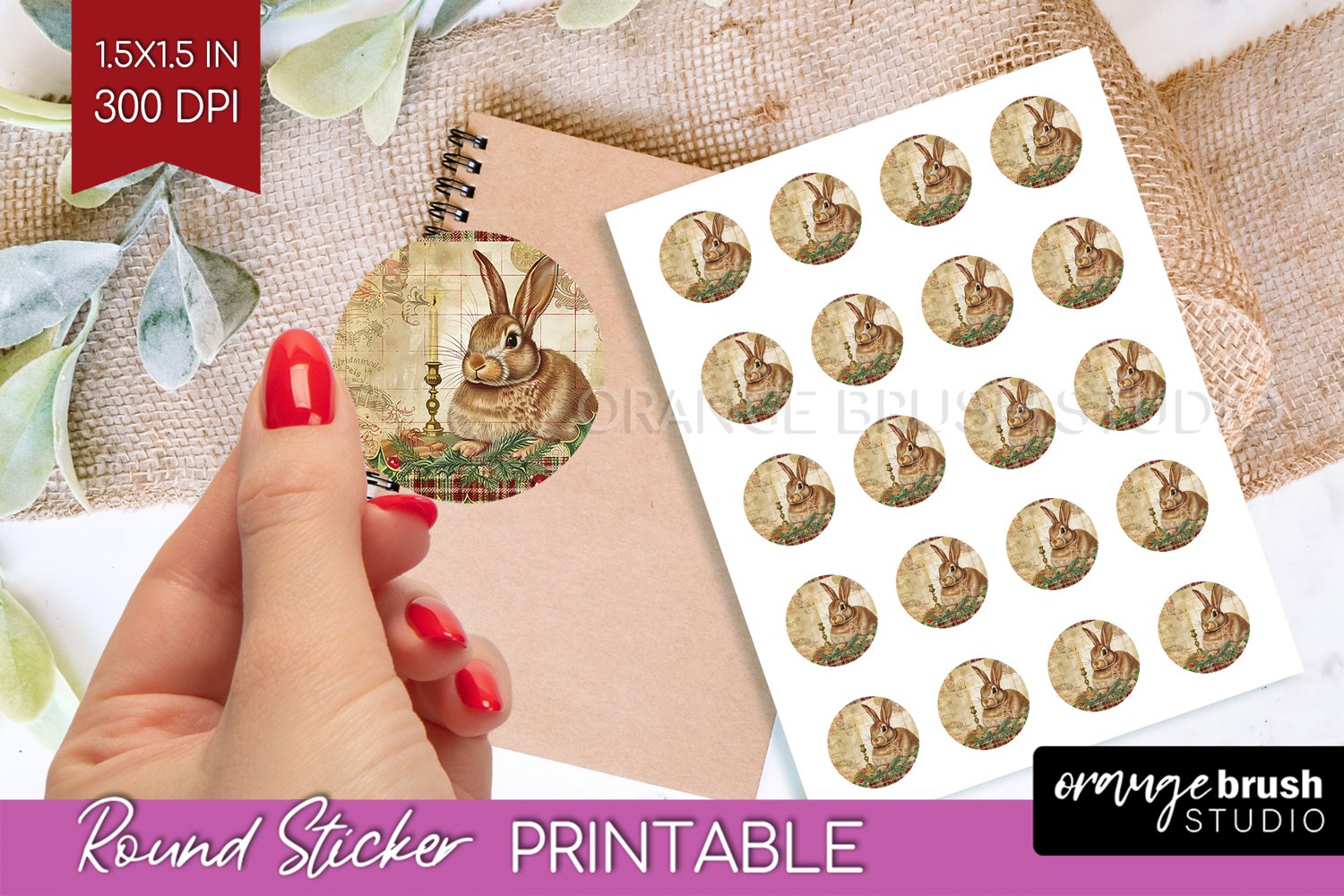 Vintage Christmas Round Sticker - Retro Printable Stickers product image 1