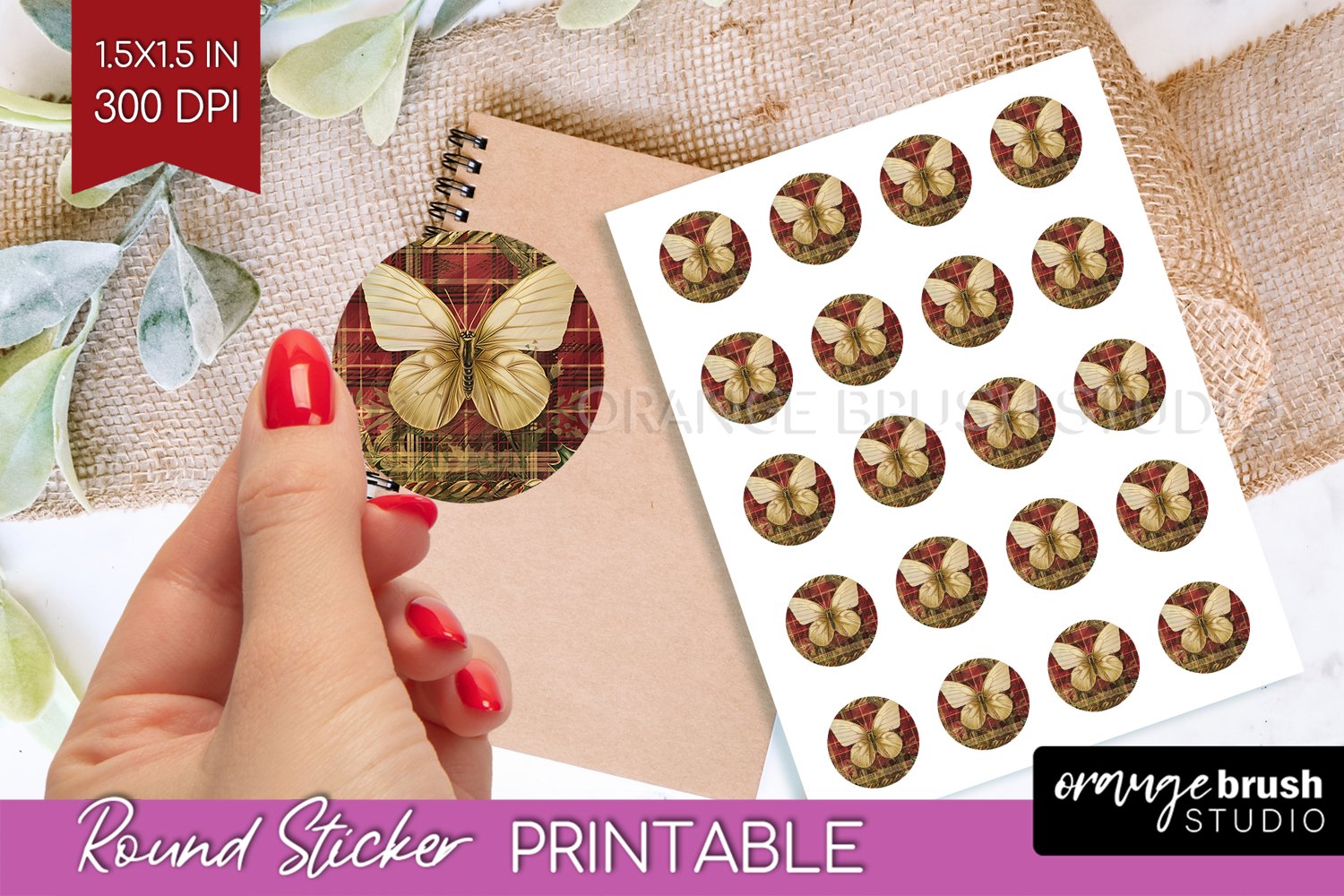 Vintage Christmas Round Sticker - Retro Printable Stickers product image 1