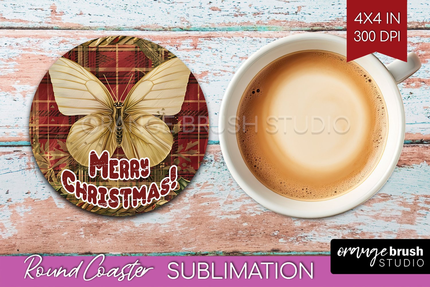 Vintage Christmas Round Coaster - Xmas Coaster Sublimation product image 1