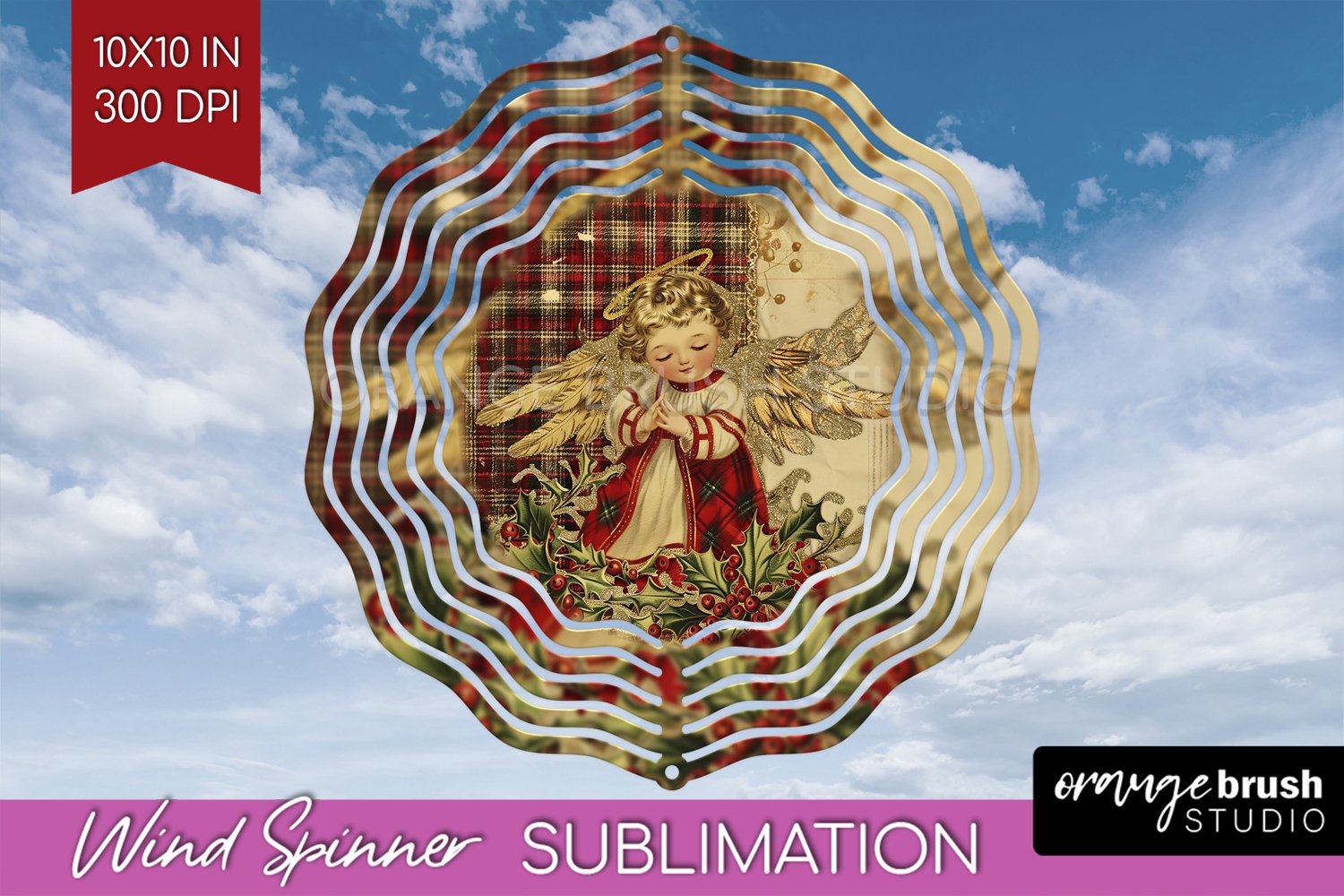 Vintage Christmas Wind Spinner PNG - Retro Xmas Sublimation product image 1
