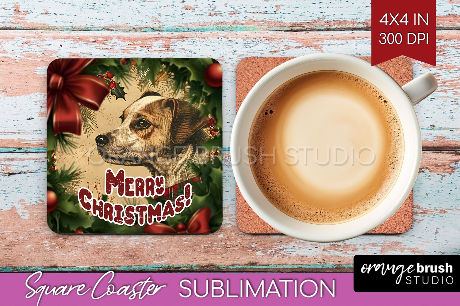 Vintage Christmas Square Coaster - Xmas Coaster Sublimation product image 1