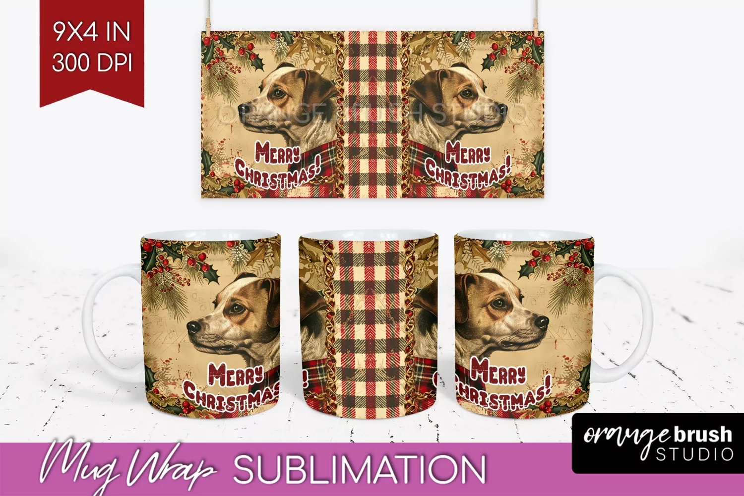 Vintage Christmas Mug Wrap - Retro Xmas 15Oz Mug Sublimation product image 1