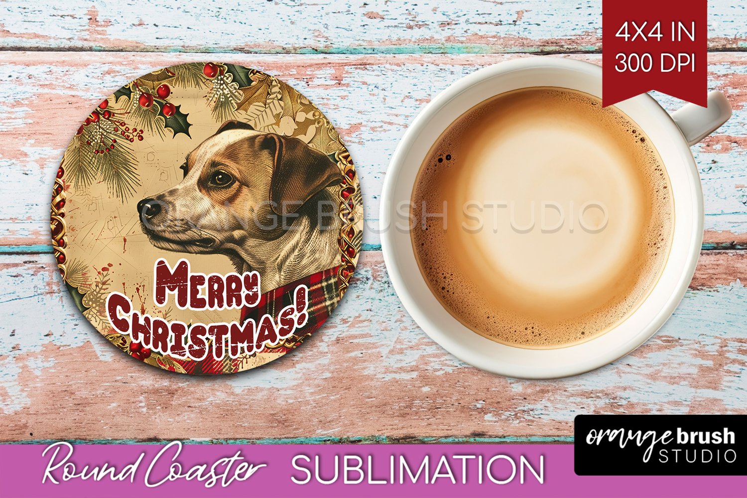 Vintage Christmas Round Coaster - Xmas Coaster Sublimation product image 1