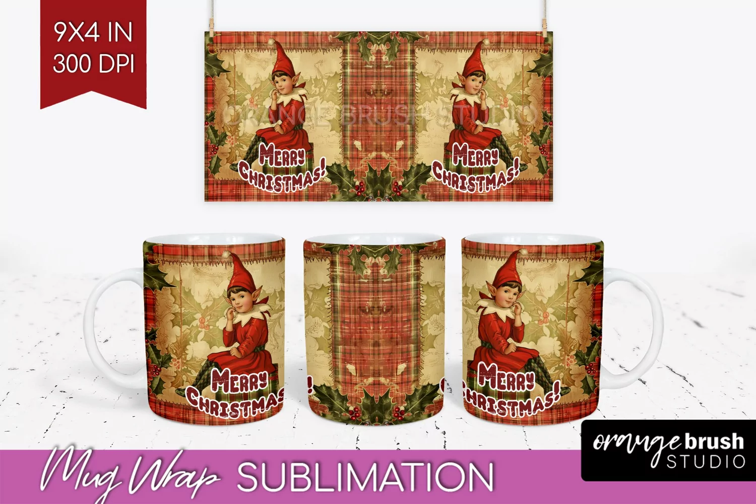 Vintage Christmas Mug Wrap - Retro Xmas 15Oz Mug Sublimation product image 1