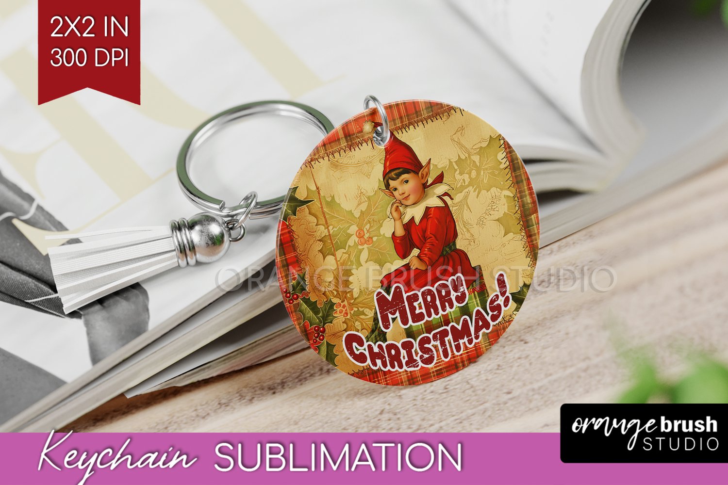 Vintage Christmas Keychain PNG - Xmas Keychain Sublimation product image 1