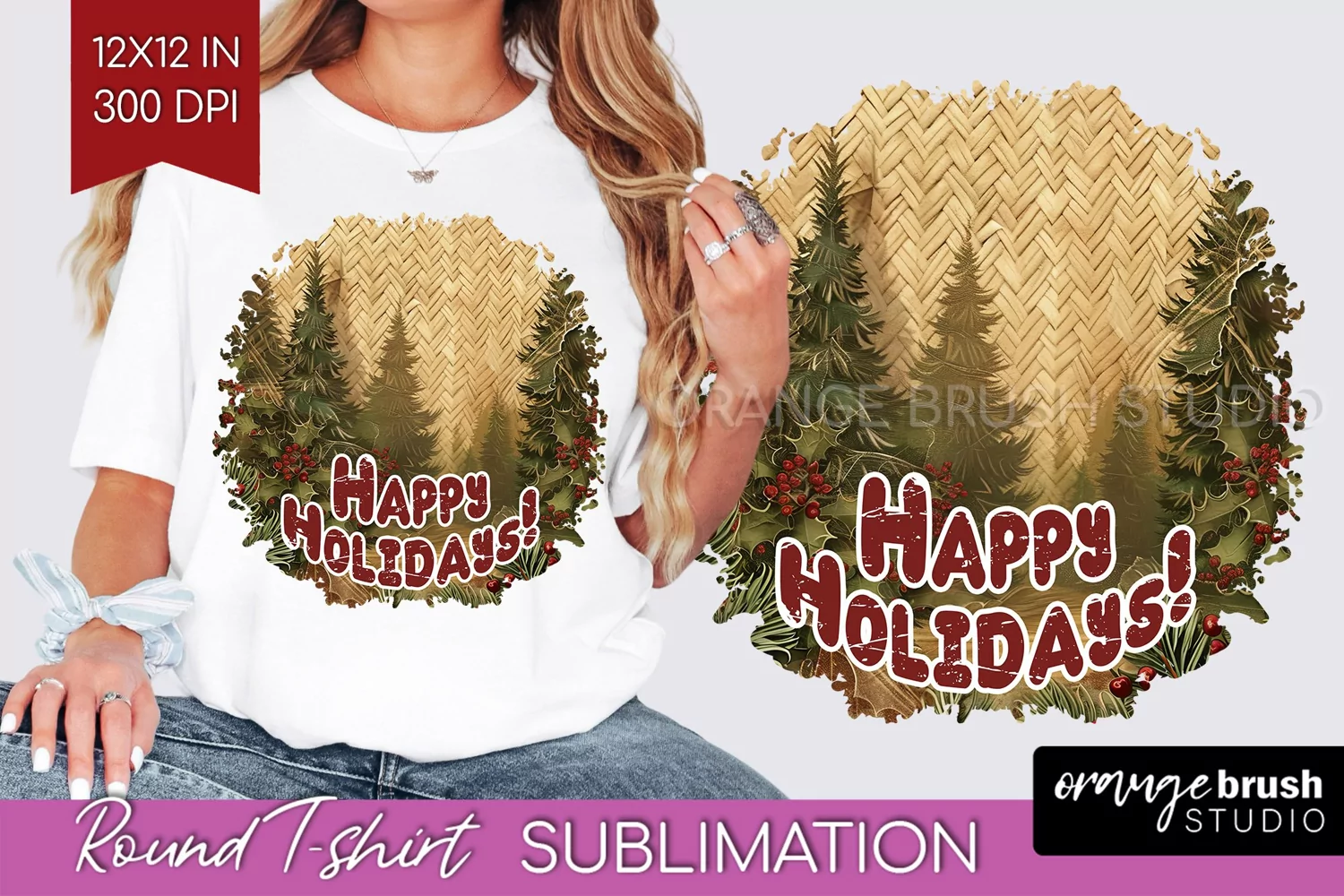 Vintage Christmas Sublimation, Xmas Round Tshirt Background product image 1