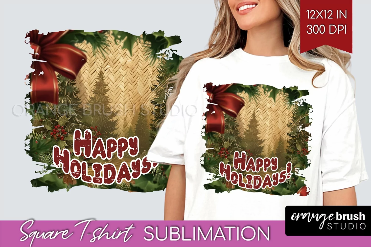 Vintage Christmas Sublimation, Xmas Square Tshirt Background product image 1