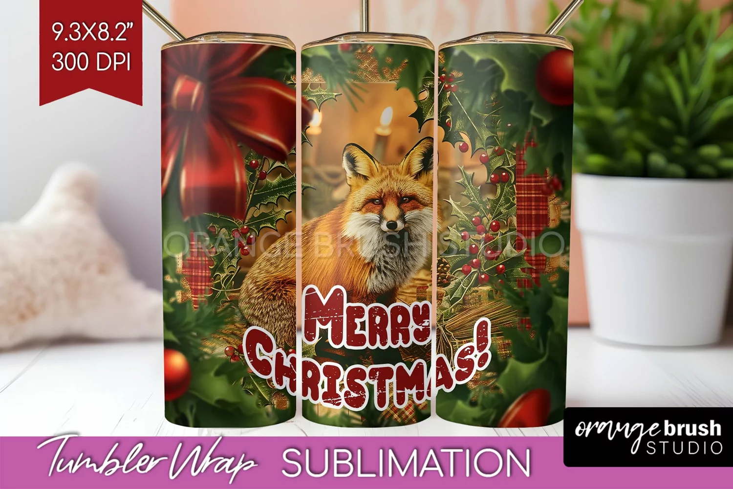 Vintage Christmas Tumbler Wrap - Xmas Tumbler Sublimation product image 1
