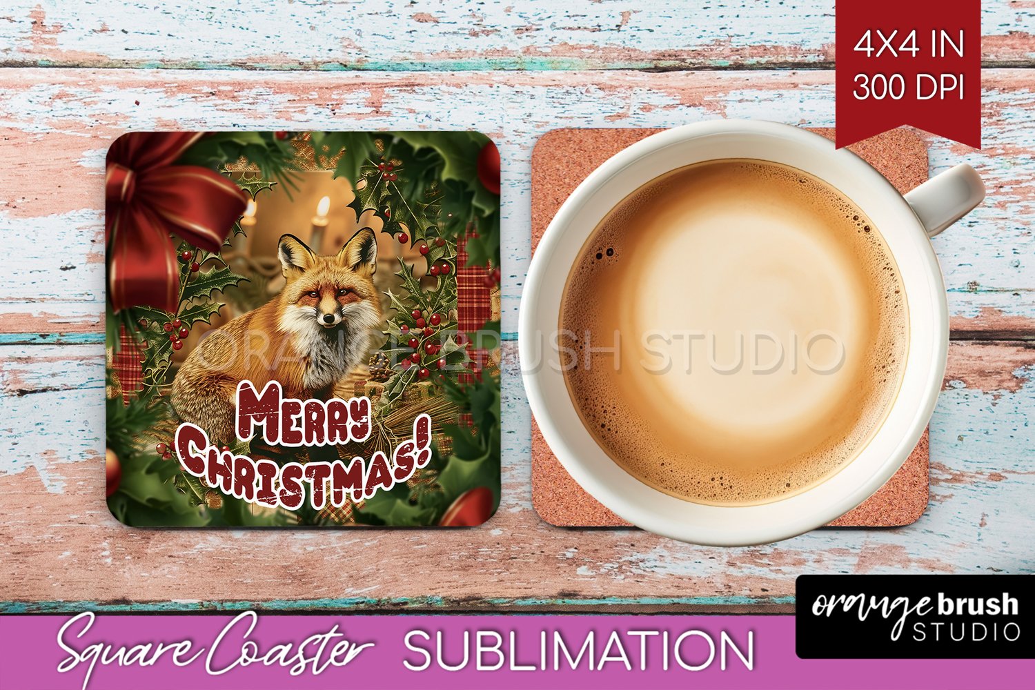Vintage Christmas Square Coaster - Xmas Coaster Sublimation product image 1