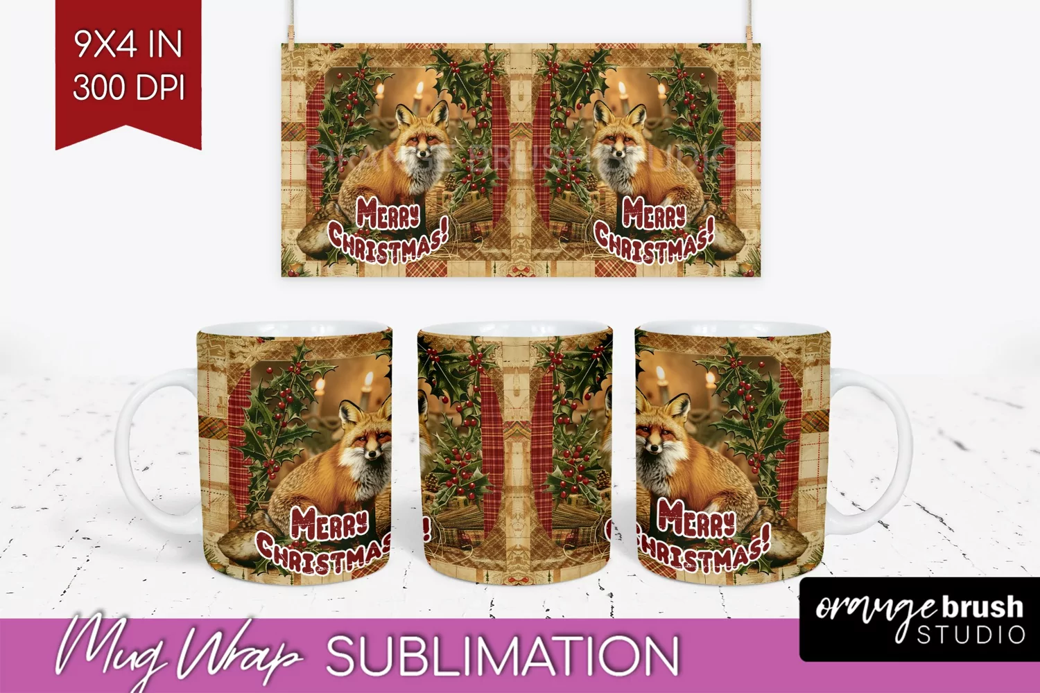 Vintage Christmas Mug Wrap - Retro Xmas 15Oz Mug Sublimation product image 1