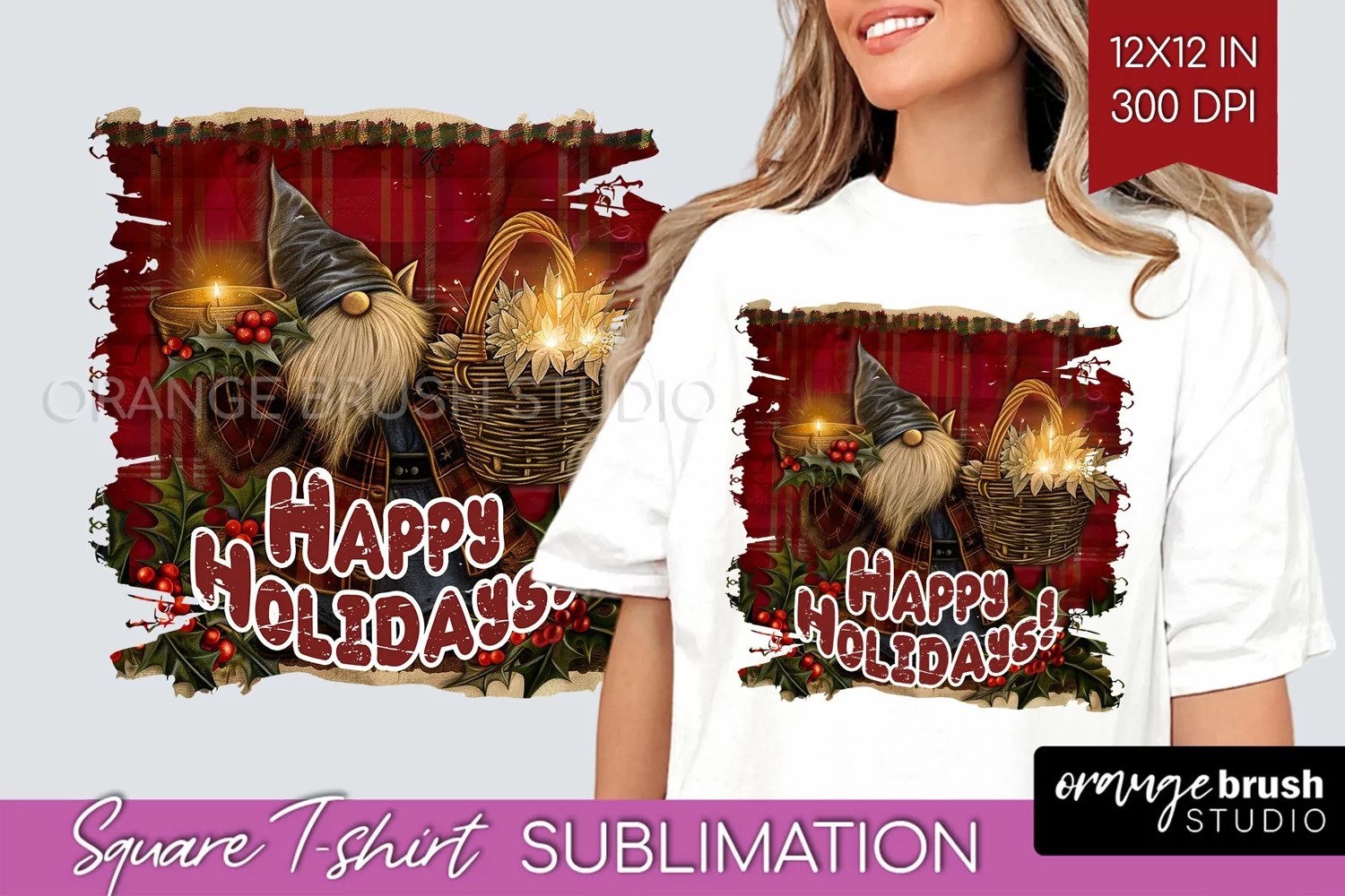 Vintage Christmas Sublimation, Xmas Square Tshirt Background product image 1