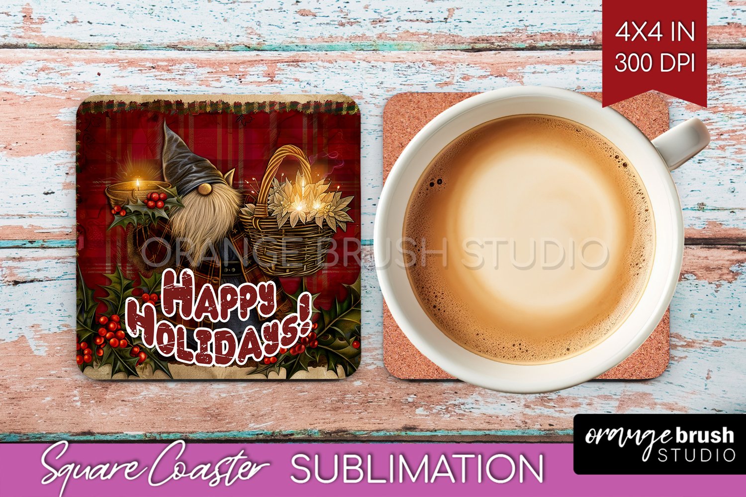 Vintage Christmas Square Coaster - Xmas Coaster Sublimation product image 1