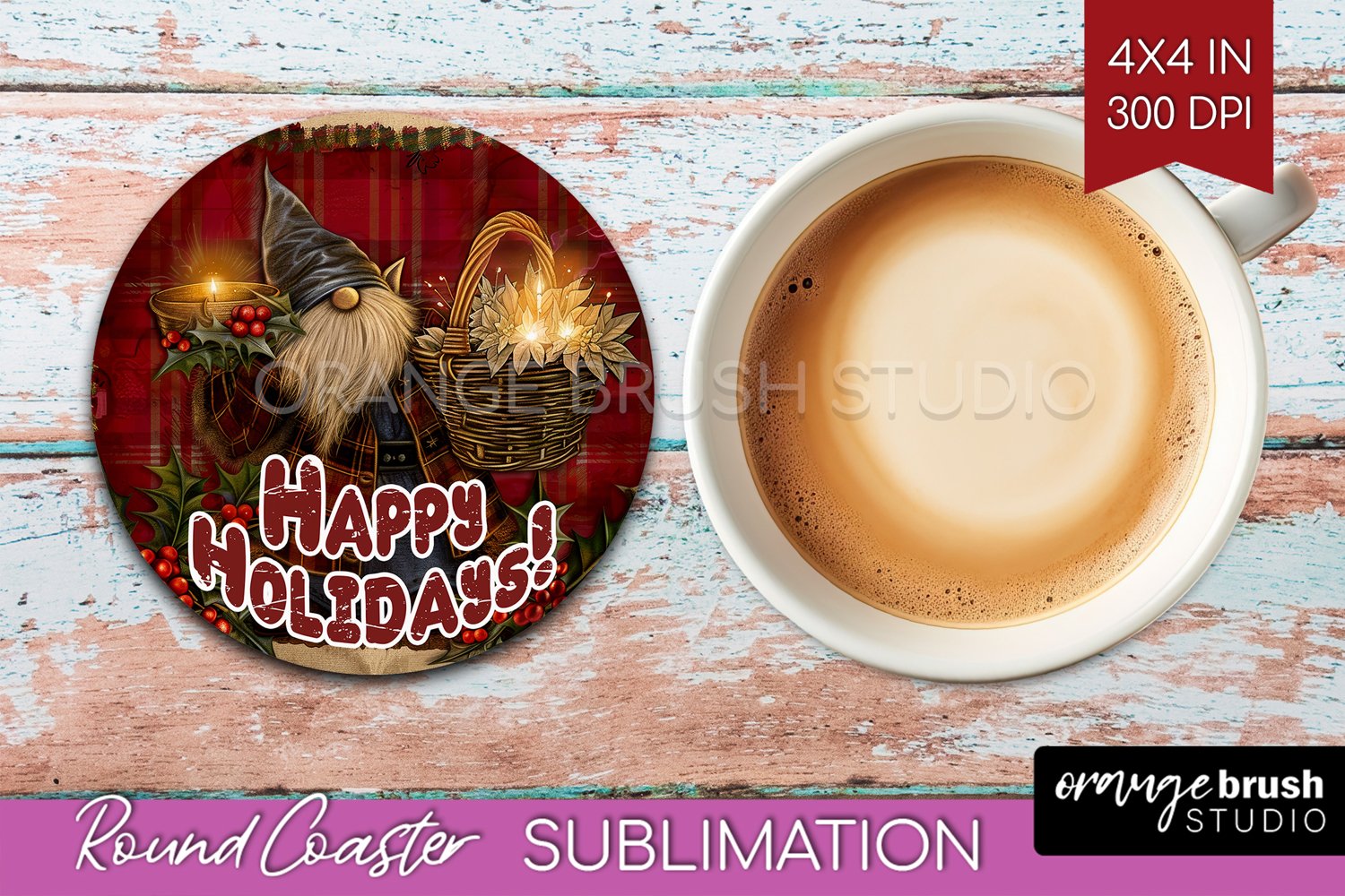 Vintage Christmas Round Coaster - Xmas Coaster Sublimation product image 1
