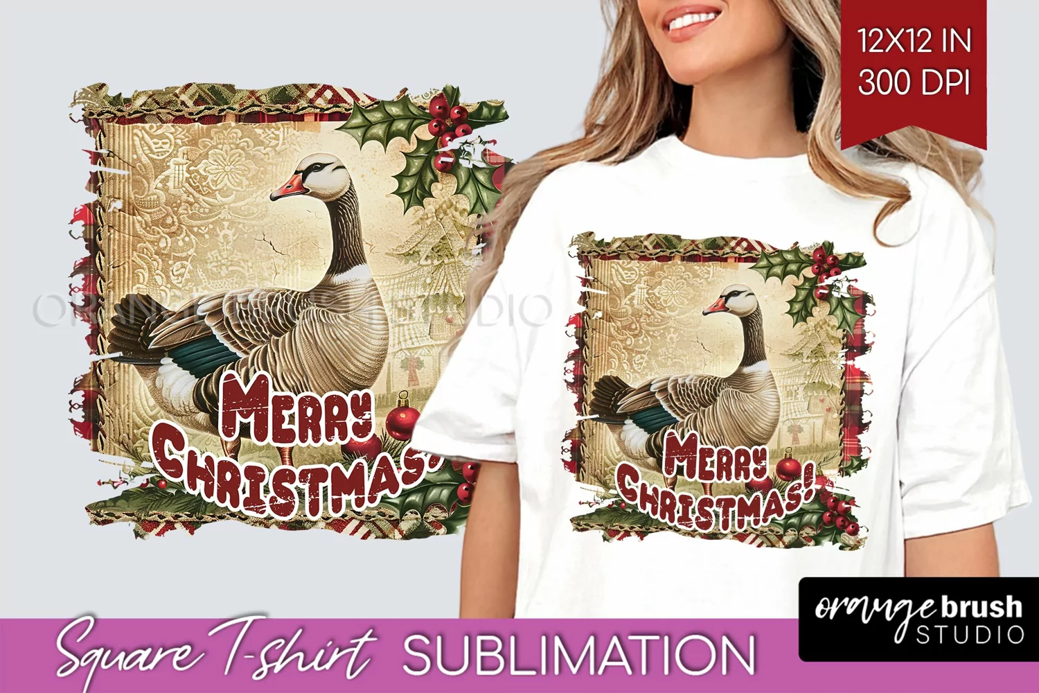 Vintage Christmas Sublimation, Xmas Square Tshirt Background product image 1