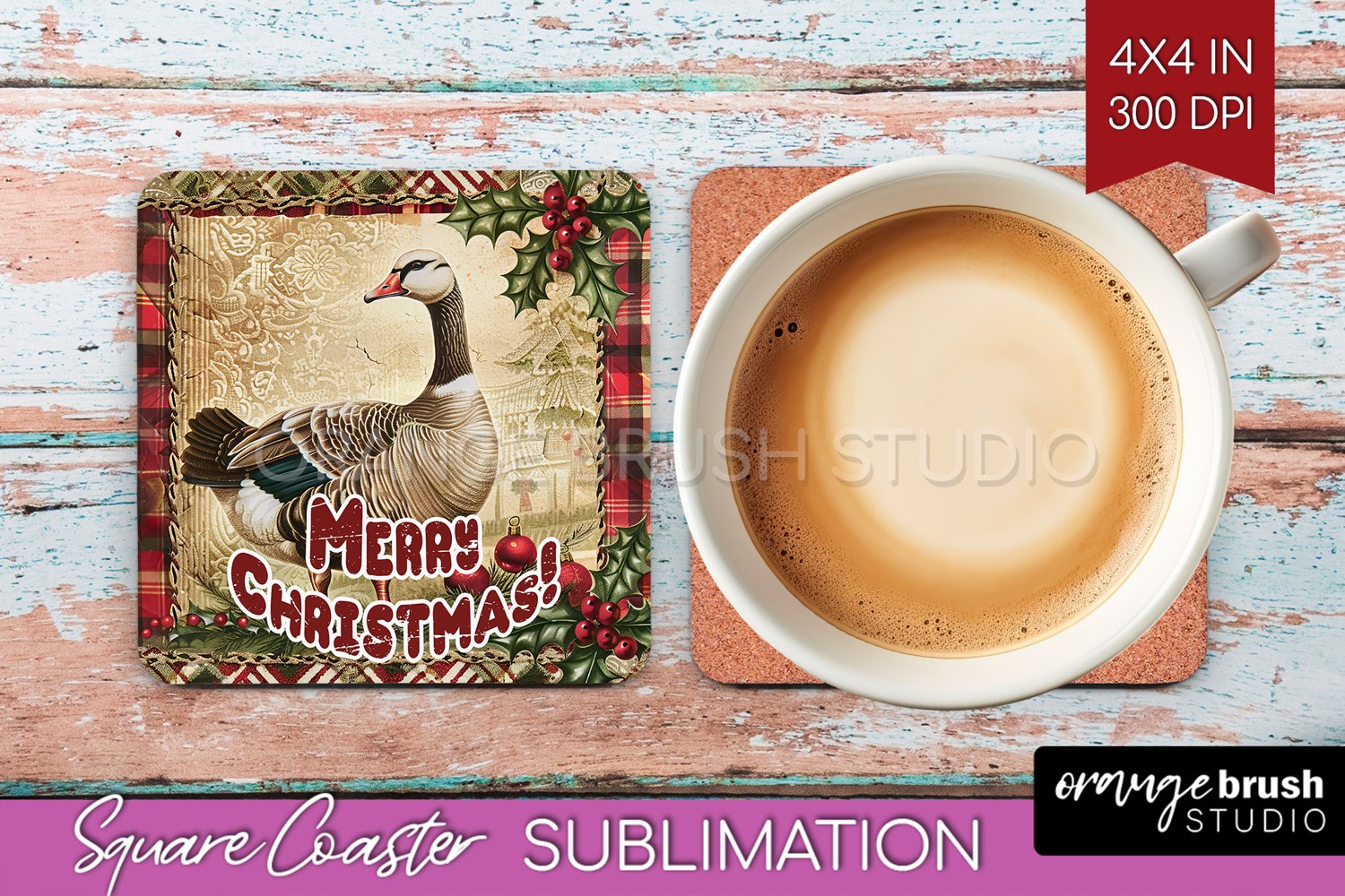 Vintage Christmas Square Coaster - Xmas Coaster Sublimation product image 1