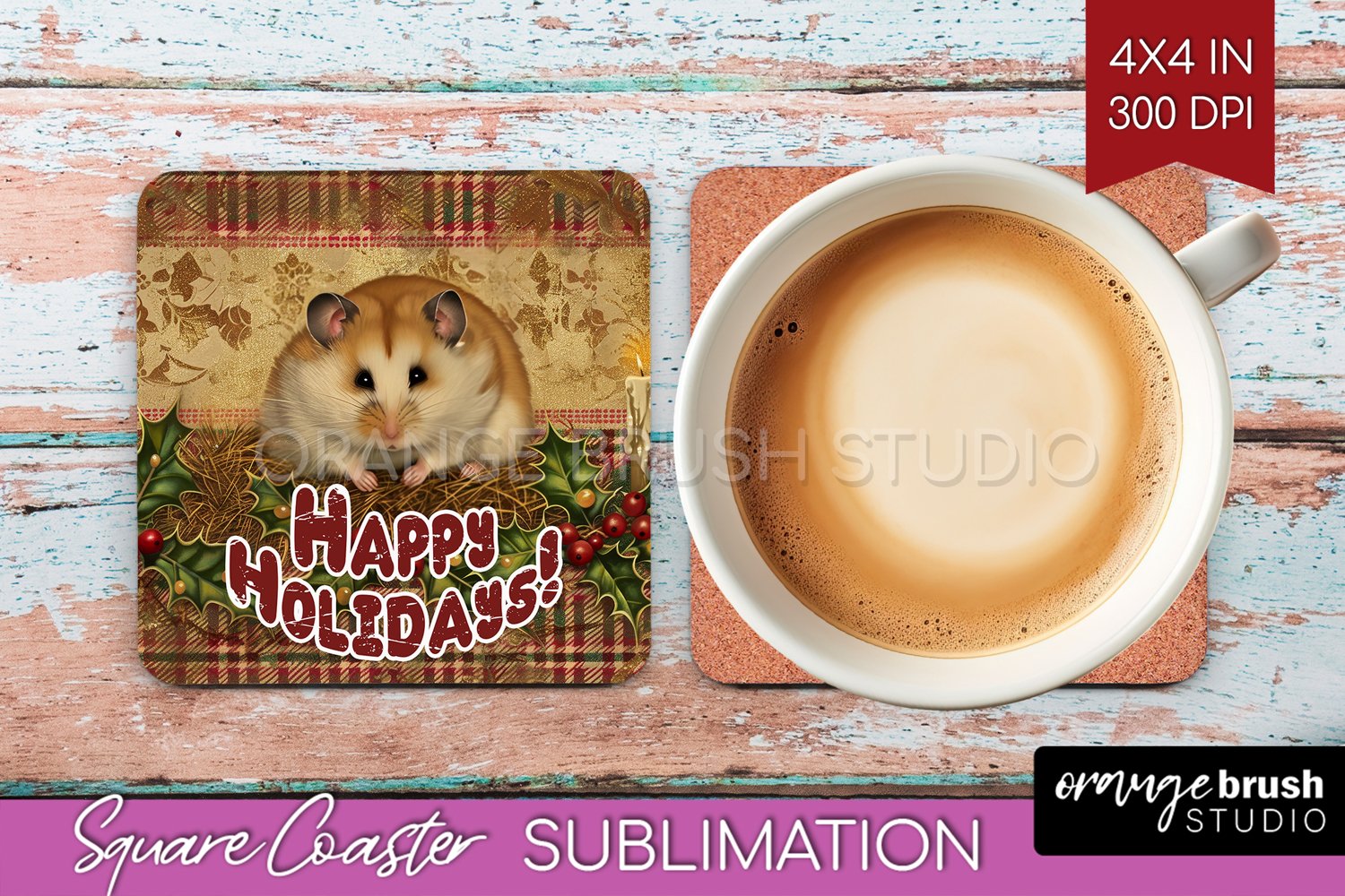 Vintage Christmas Square Coaster - Xmas Coaster Sublimation product image 1