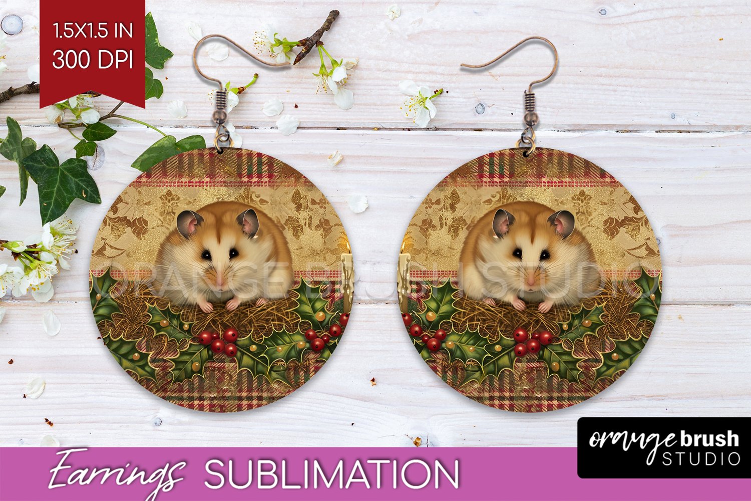 Vintage Christmas Round Earrings - Retro Xmas Sublimation product image 1