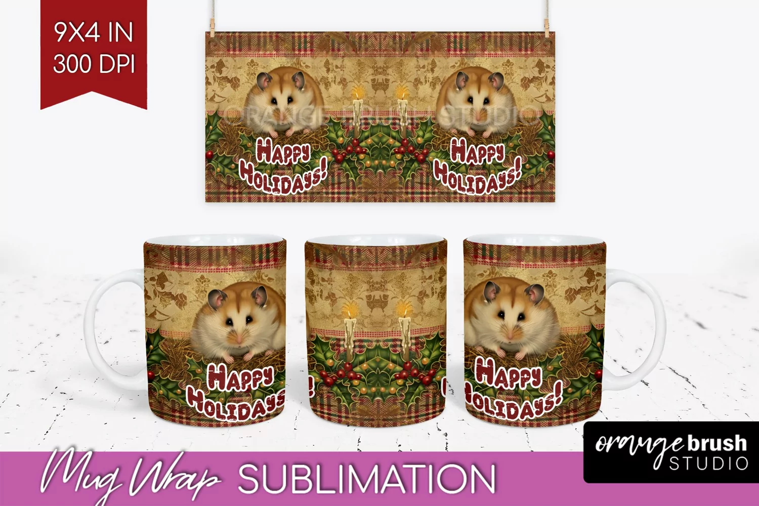 Vintage Christmas Mug Wrap - Retro Xmas 15Oz Mug Sublimation product image 1