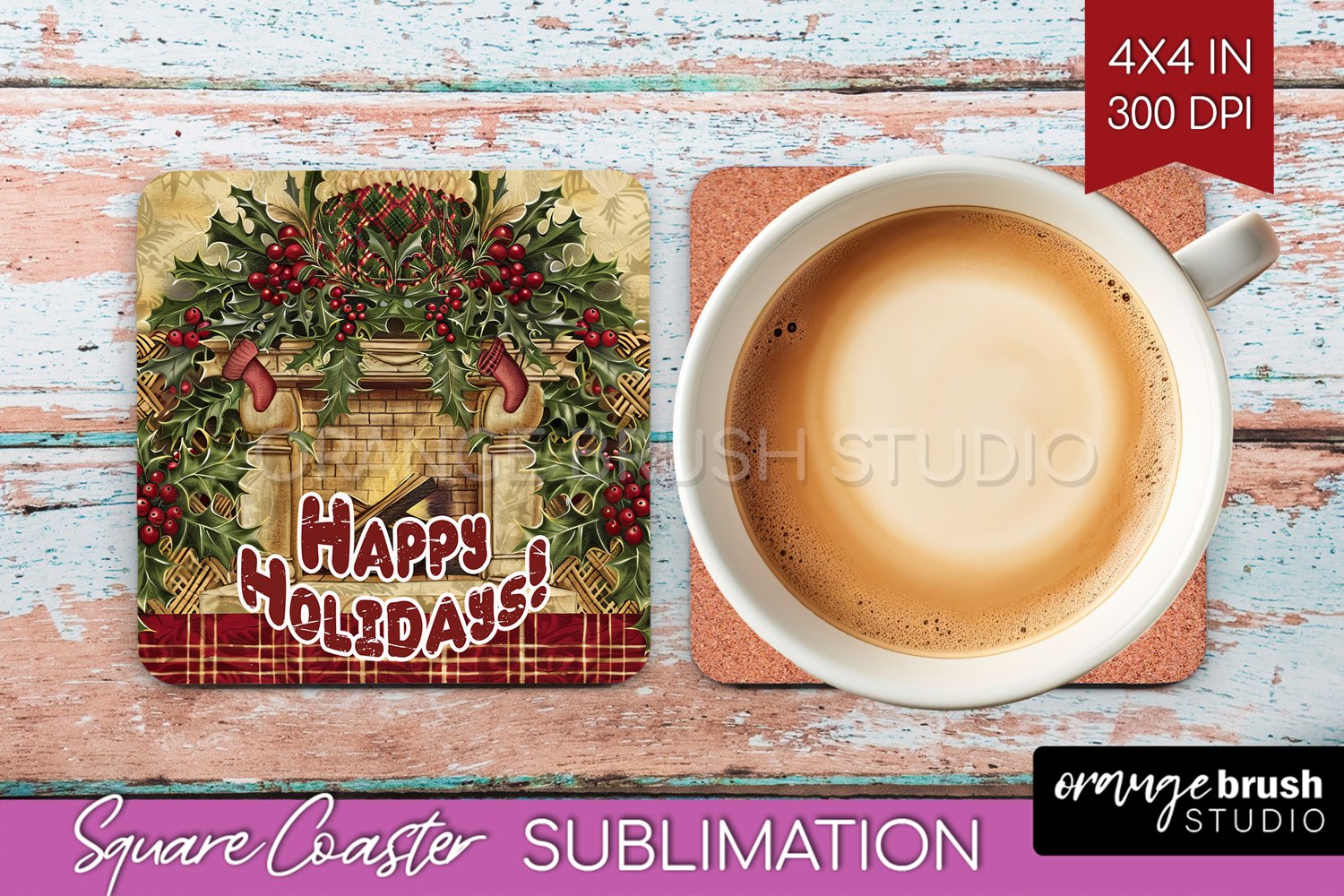 Vintage Christmas Square Coaster - Xmas Coaster Sublimation product image 1