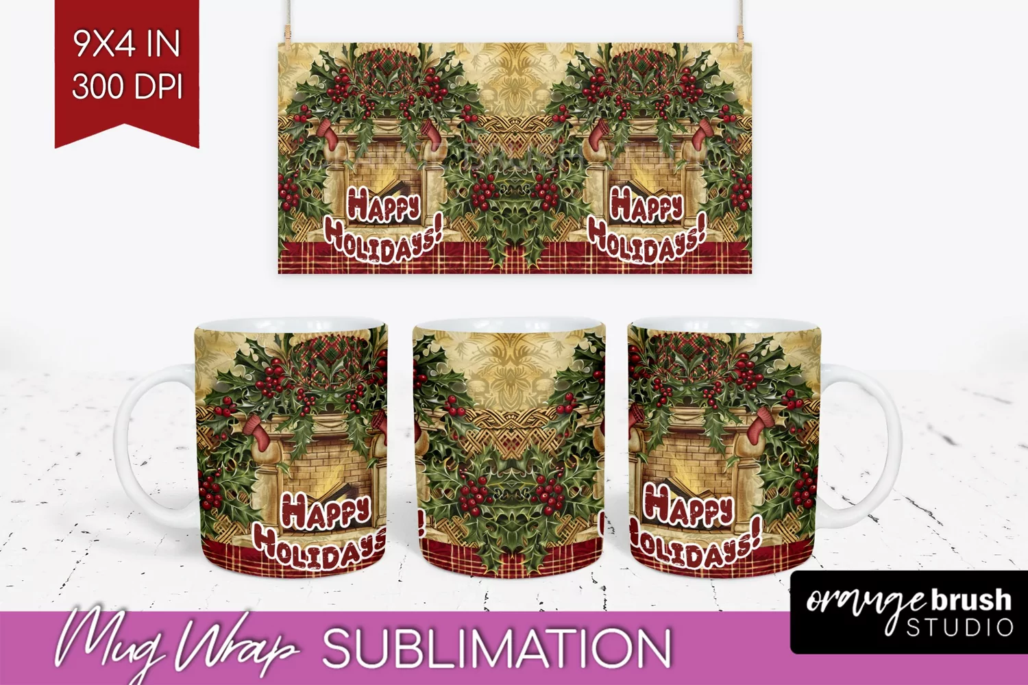 Vintage Christmas Mug Wrap - Retro Xmas 15Oz Mug Sublimation product image 1