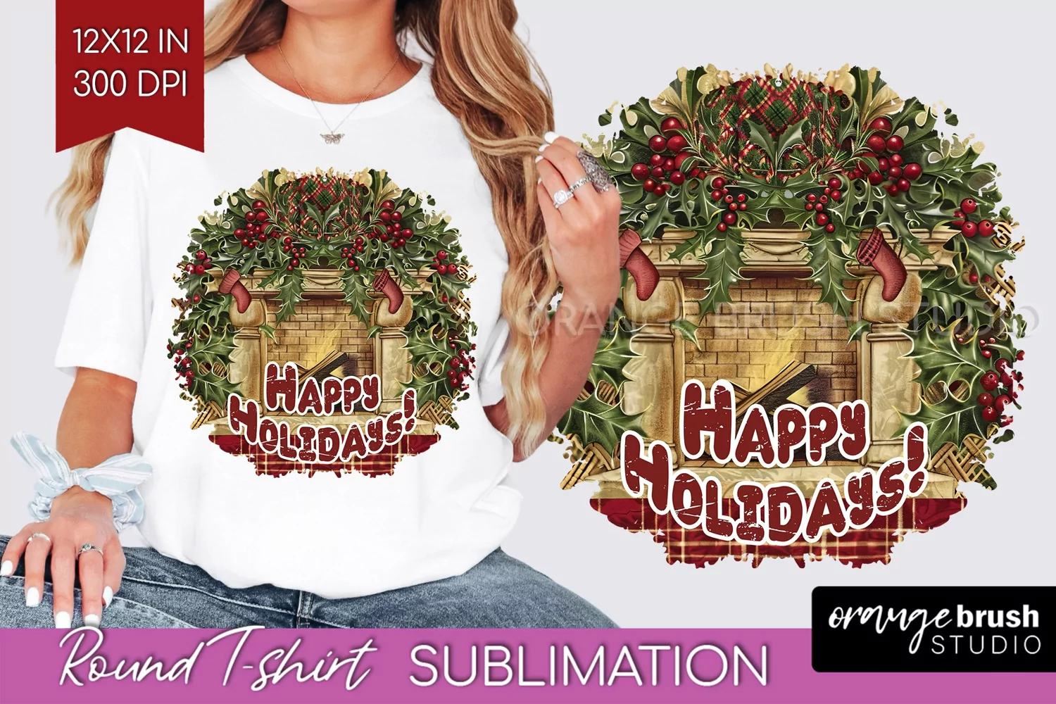 Vintage Christmas Sublimation, Xmas Round Tshirt Background product image 1