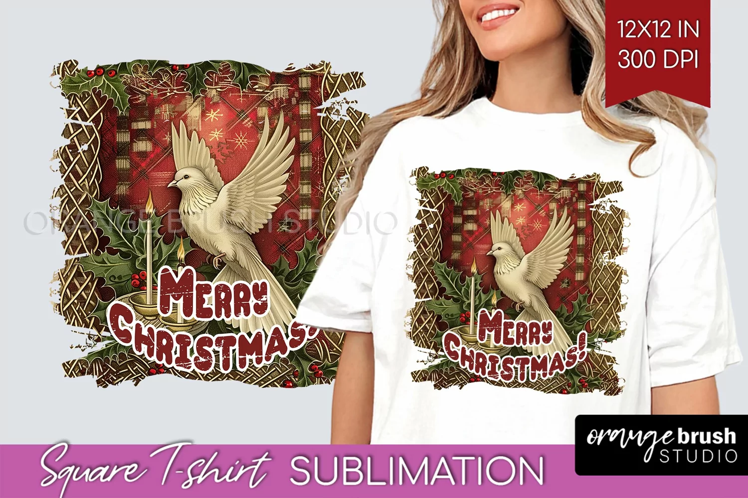 Vintage Christmas Sublimation, Xmas Square Tshirt Background product image 1