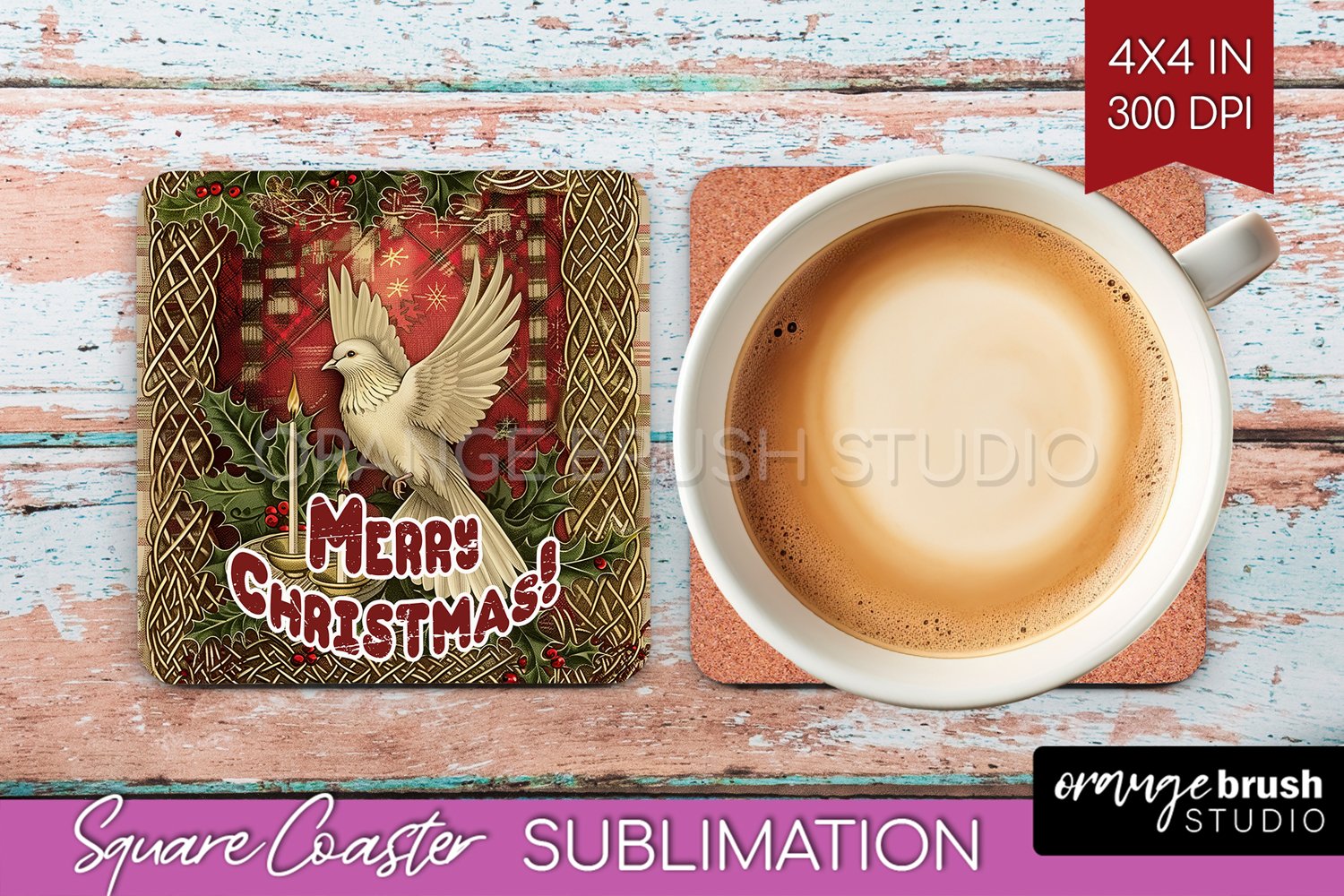 Vintage Christmas Square Coaster - Xmas Coaster Sublimation product image 1