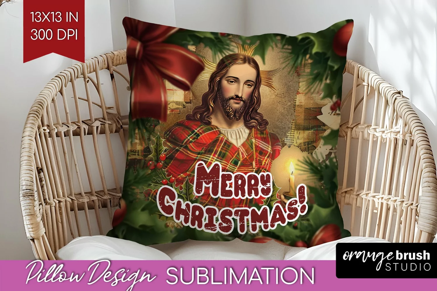 Vintage Christmas Pillow Sublimation - Xmas Pillow Cover PNG product image 1