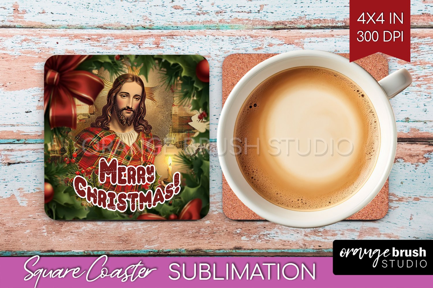 Vintage Christmas Square Coaster - Xmas Coaster Sublimation product image 1