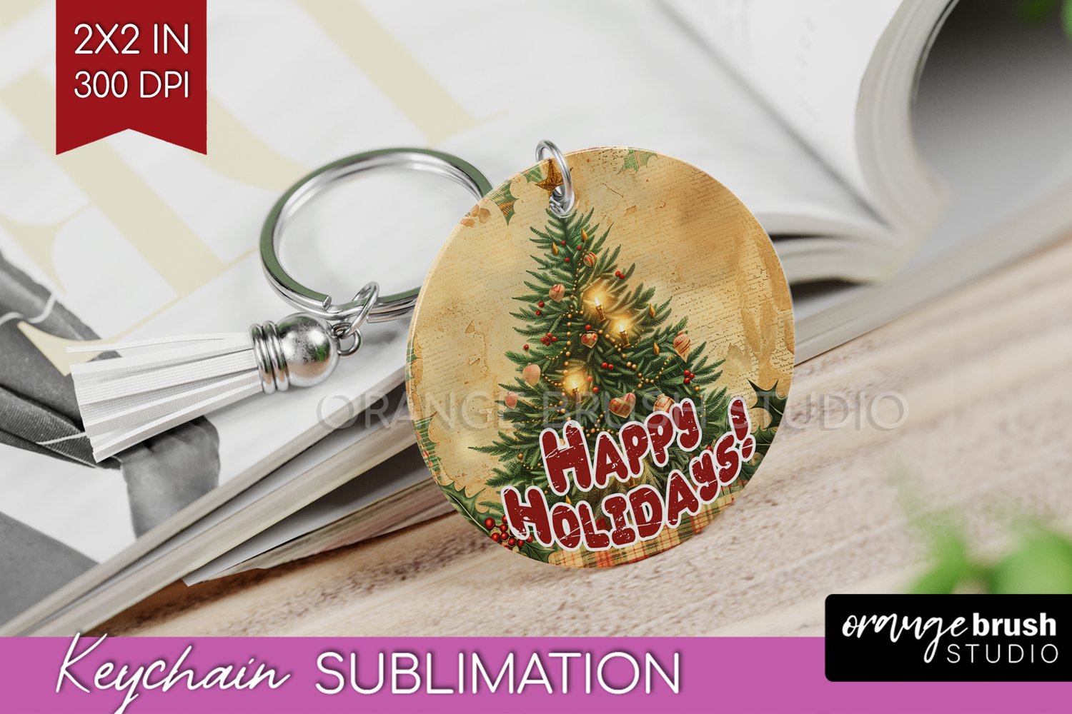 Vintage Christmas Keychain PNG - Xmas Keychain Sublimation product image 1