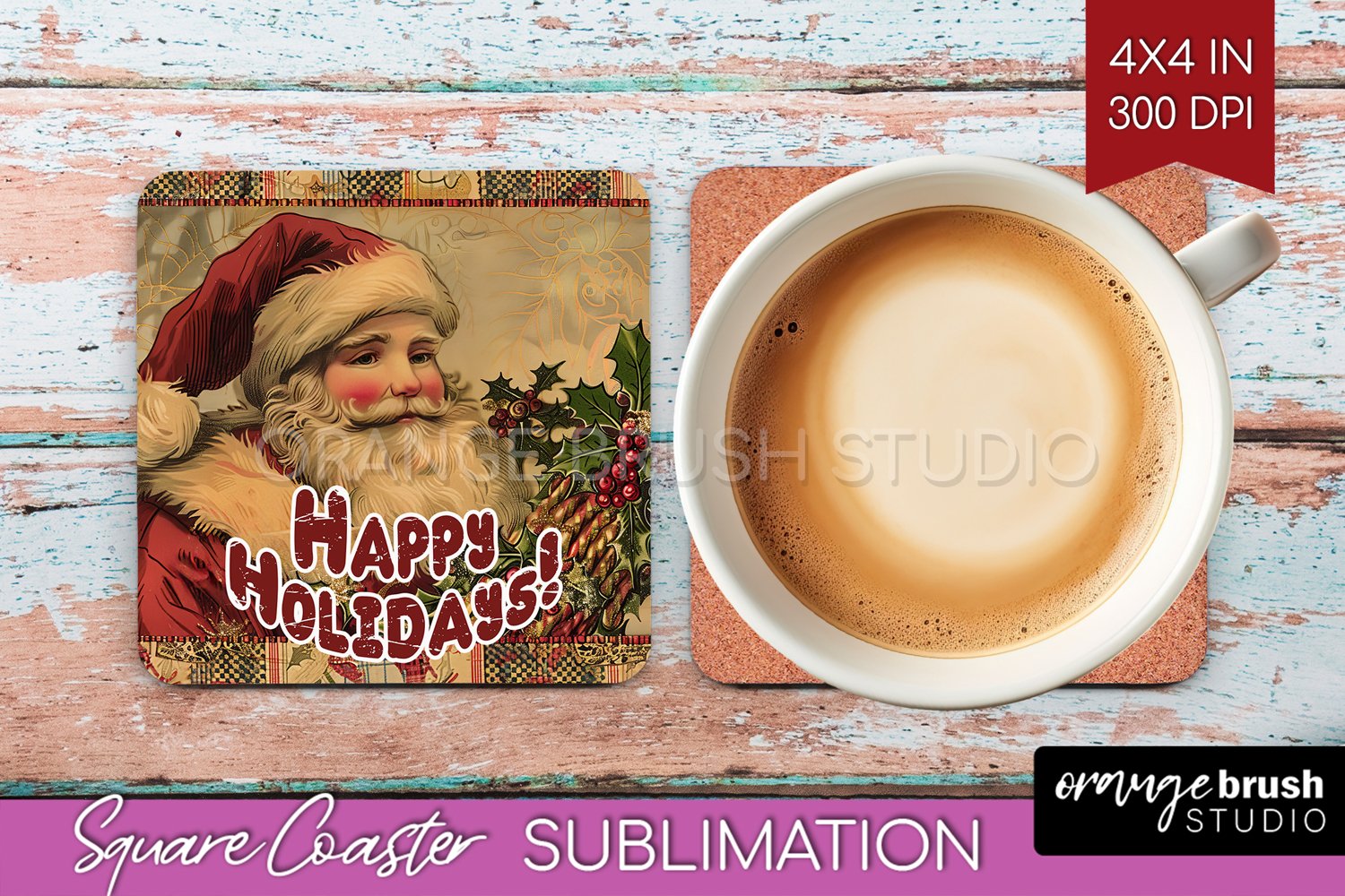 Vintage Christmas Square Coaster - Xmas Coaster Sublimation product image 1
